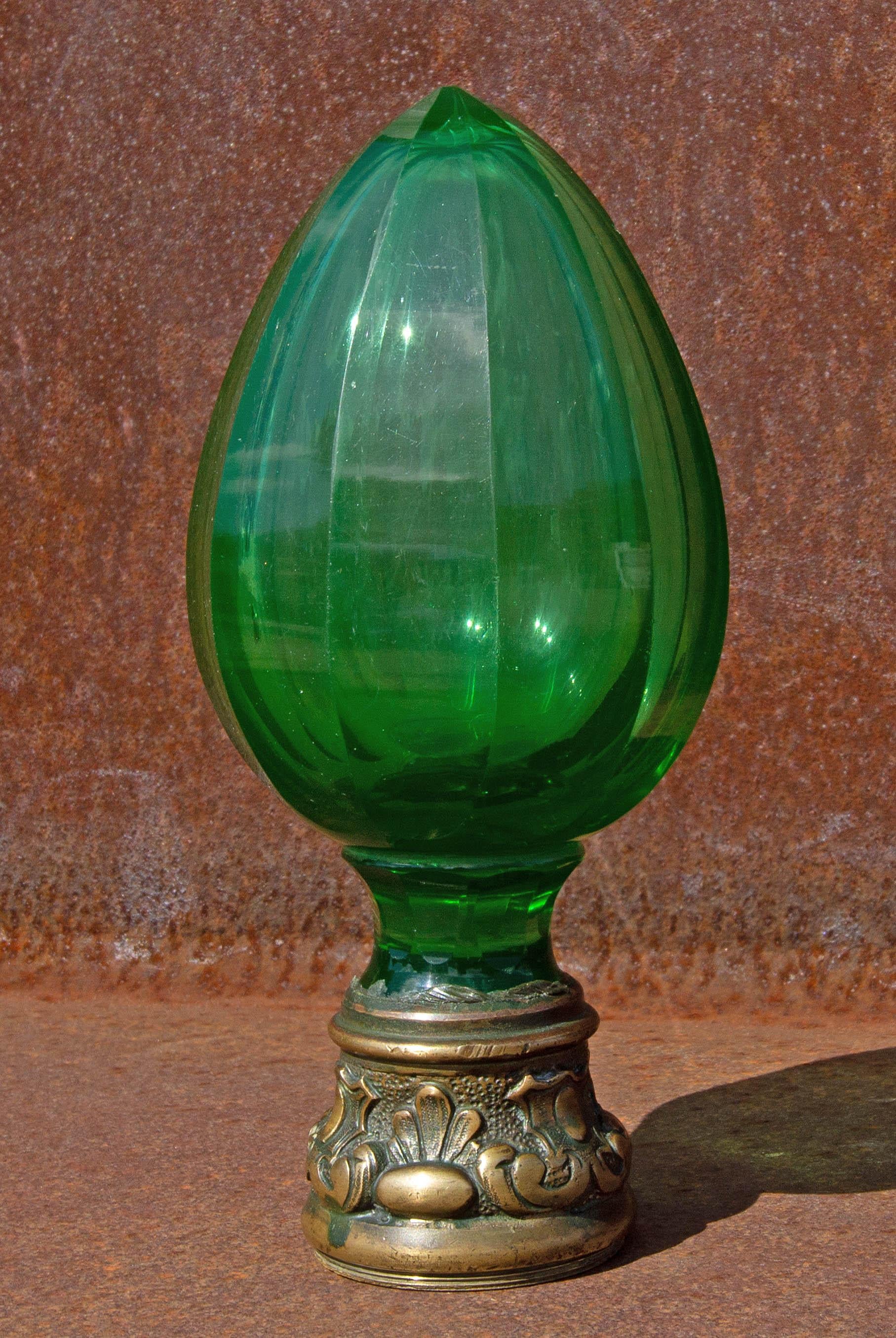 European Emerald Green Cut Glass Newel Post Finial