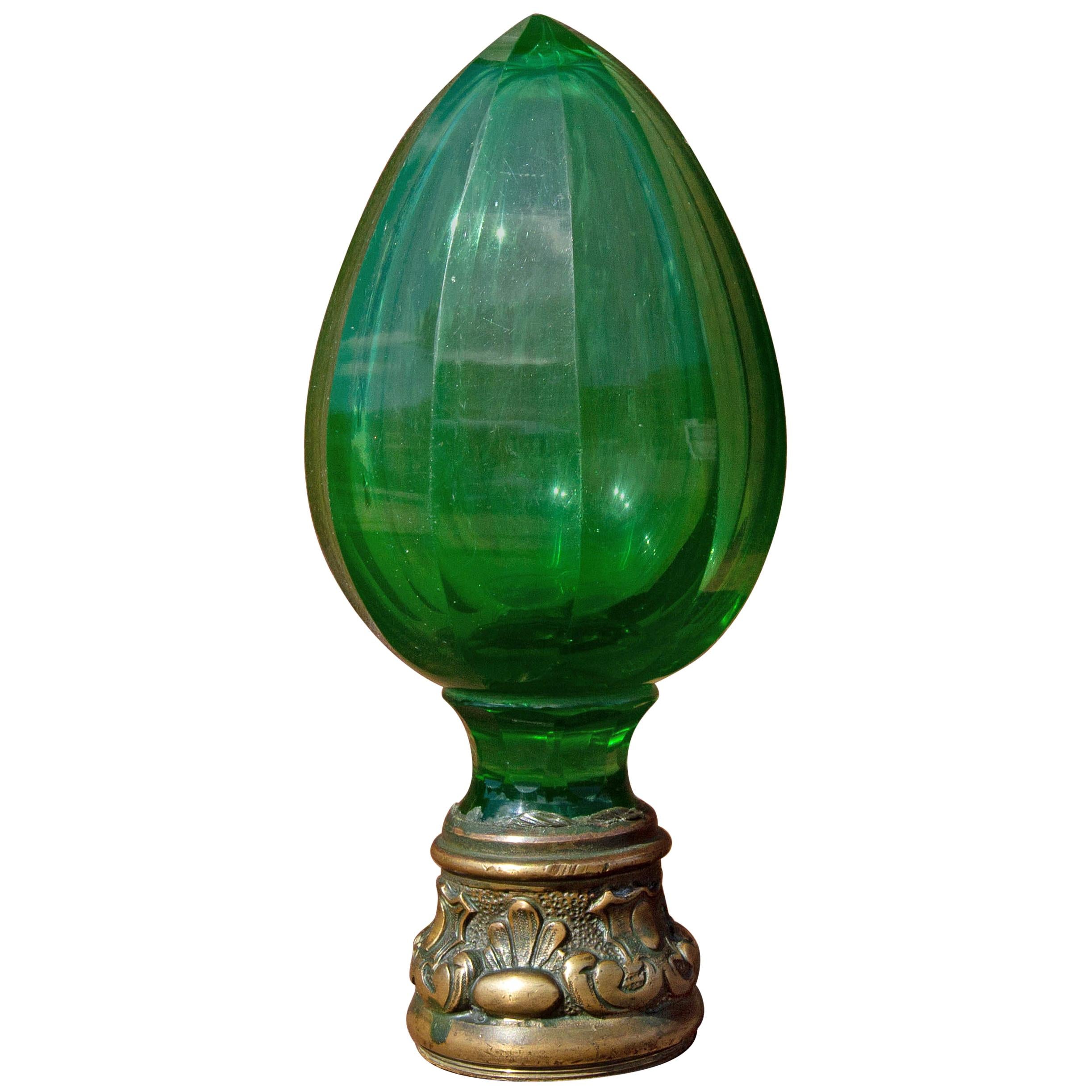 Emerald Green Cut Glass Newel Post Finial