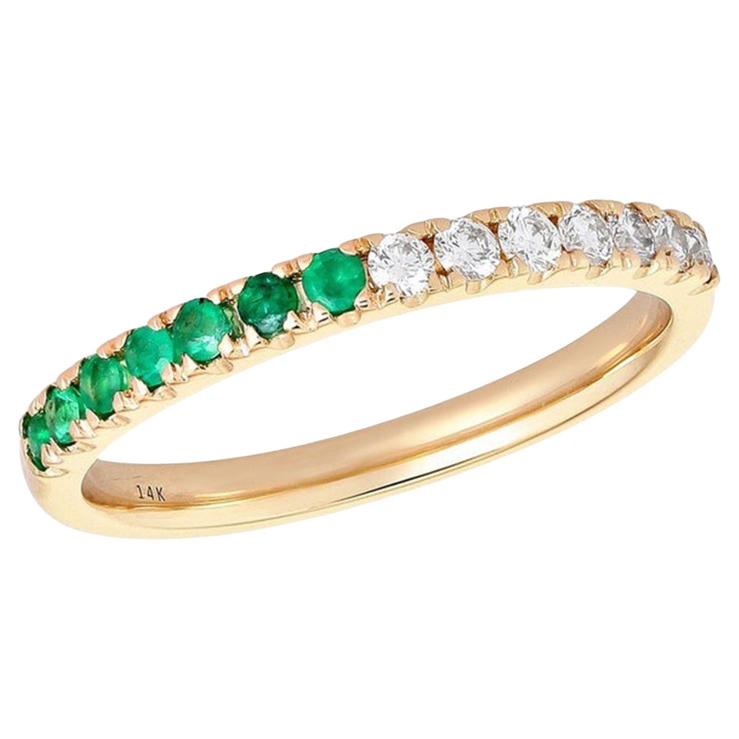 0.26ct Blue Sapphire, Emerald & Diamond 14K Yellow Gold Eternity Ring