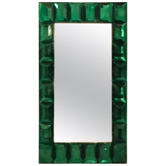 Large Emerald Green Diamond Murano Glass Mirror, In Stock