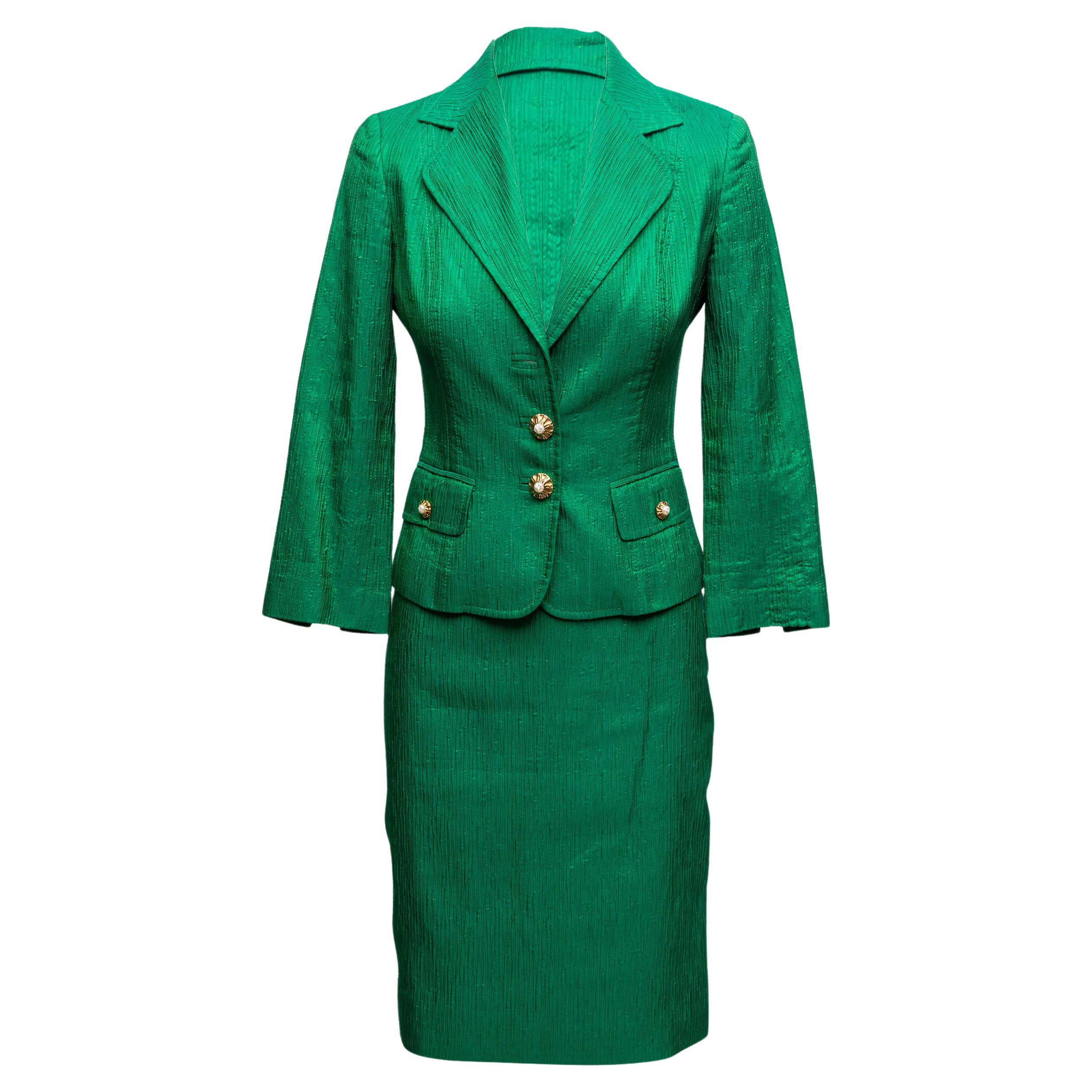 Costume jupe en soie et laine mélangée vert émeraude Dolce & Gabbana