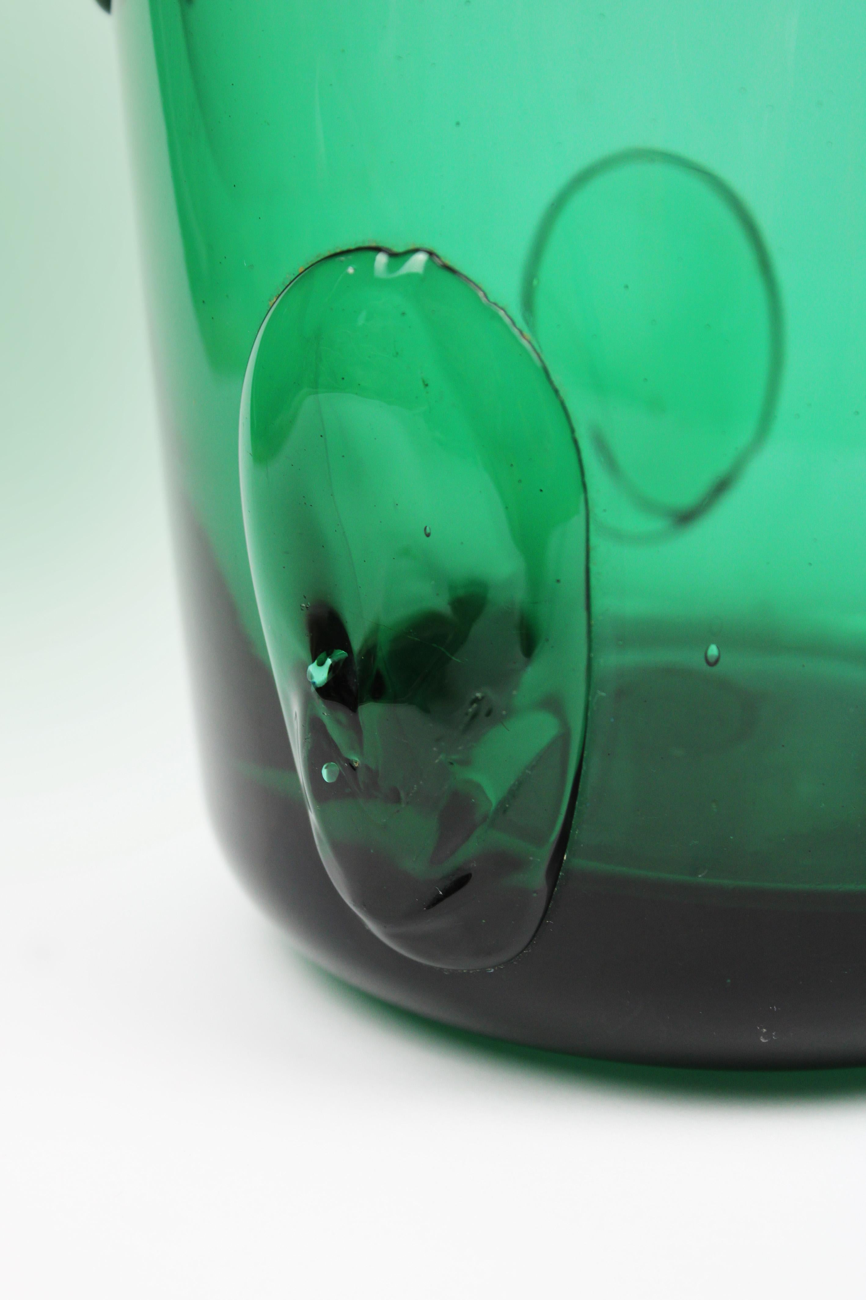 Art Glass Emerald Green Empoli vase Murano Glass Italy 1960 For Sale