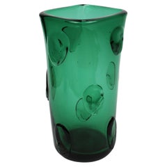 Smaragdgrüne Empoli Vase Murano Glas Italien 1960