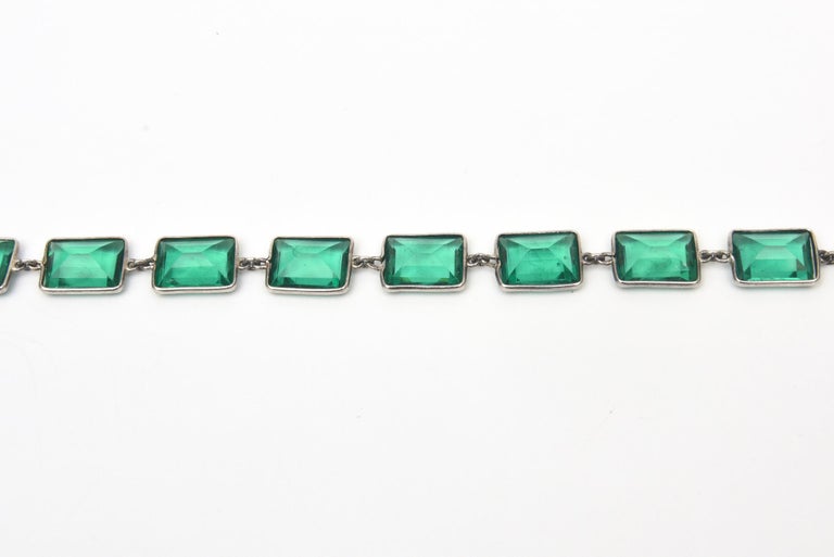 Download Emerald Green Faceted Glass And Sterling Silver Art Deco Chicklet Necklace For Sale At 1stdibs