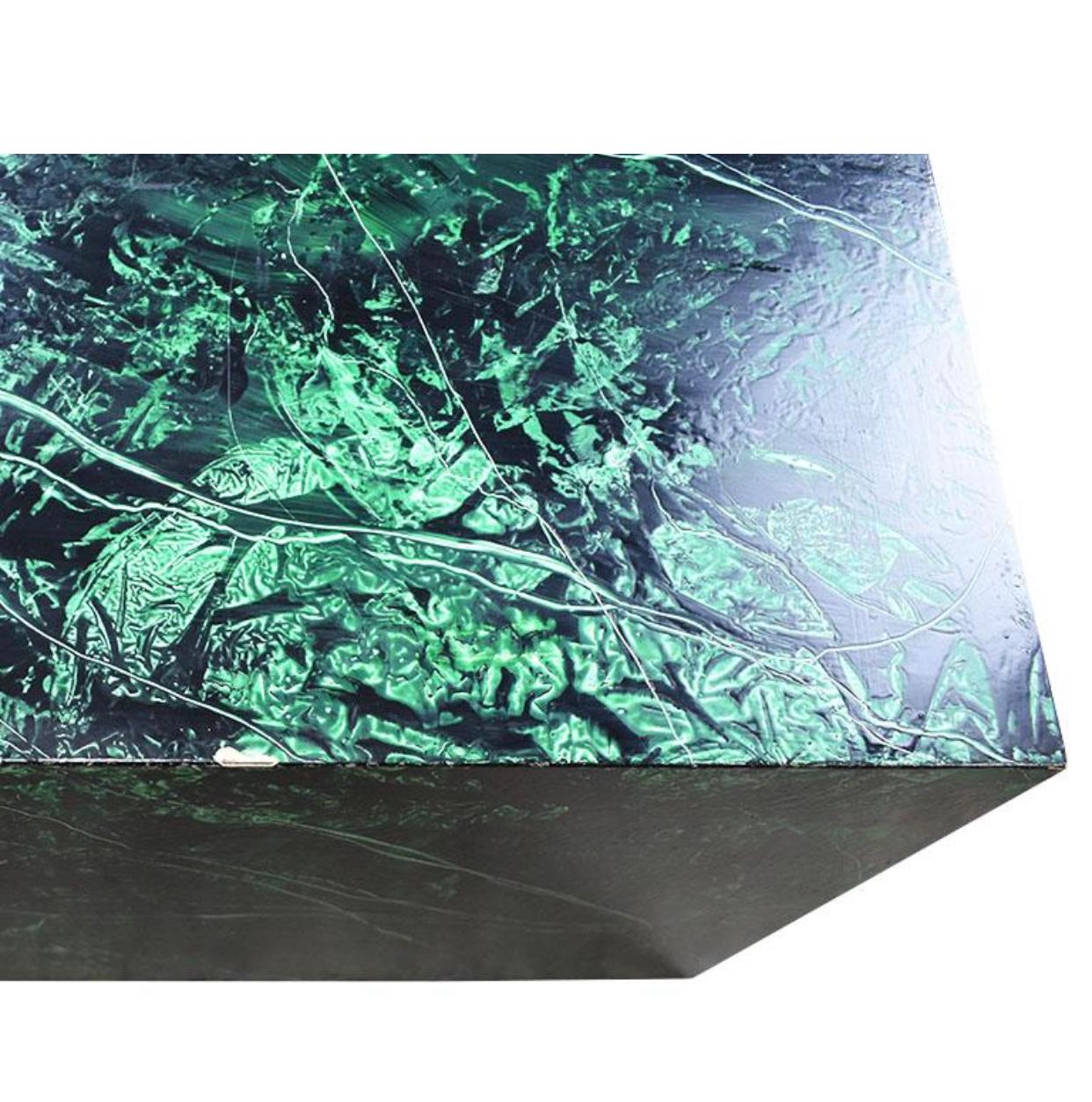 American Emerald Green Faux Malachite Finish Low Wood Square Coffee or Cocktail Table