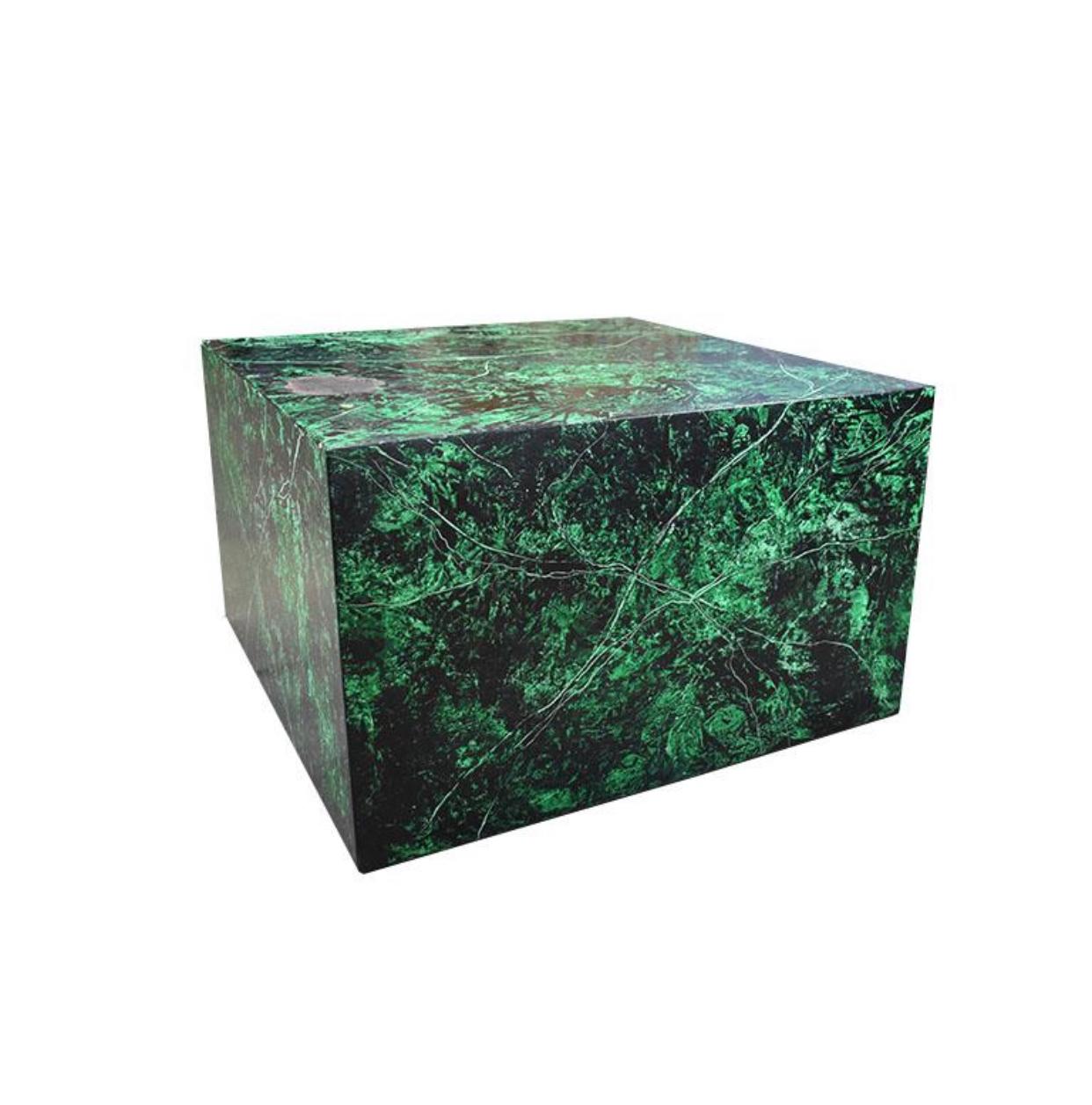 20th Century Emerald Green Faux Malachite Finish Low Wood Square Coffee or Cocktail Table