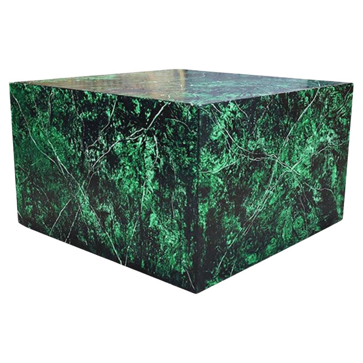 Emerald Green Faux Malachite Finish Low Wood Square Coffee or Cocktail Table