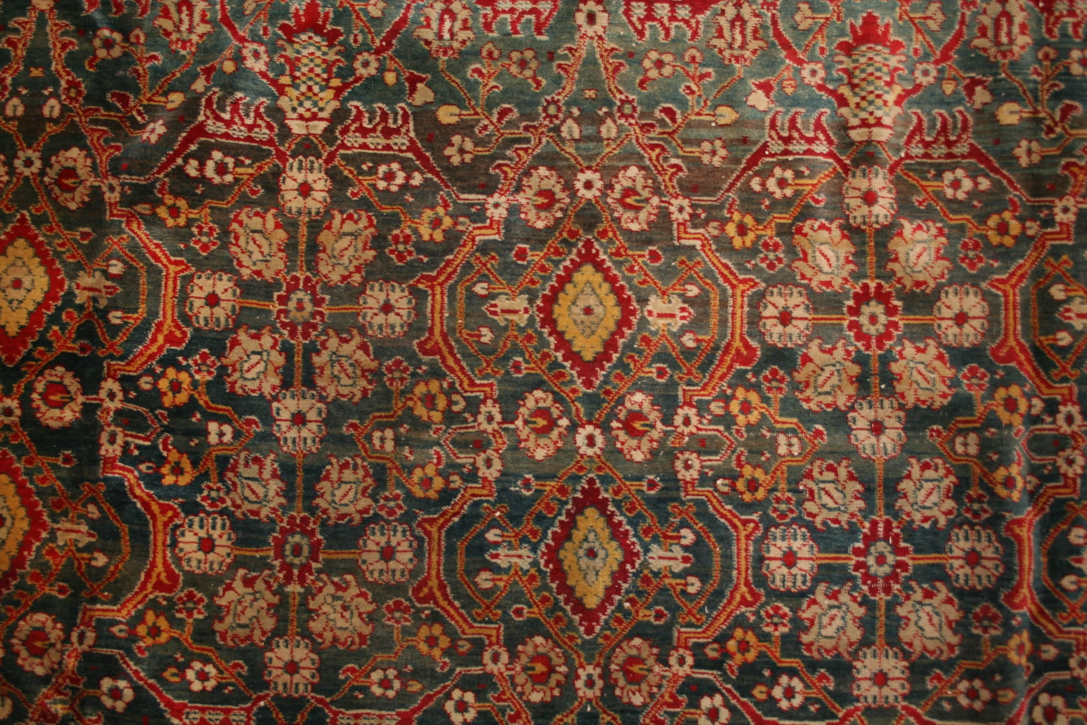 Emerald Green Fine Antique Indian Agra Rug For Sale 7