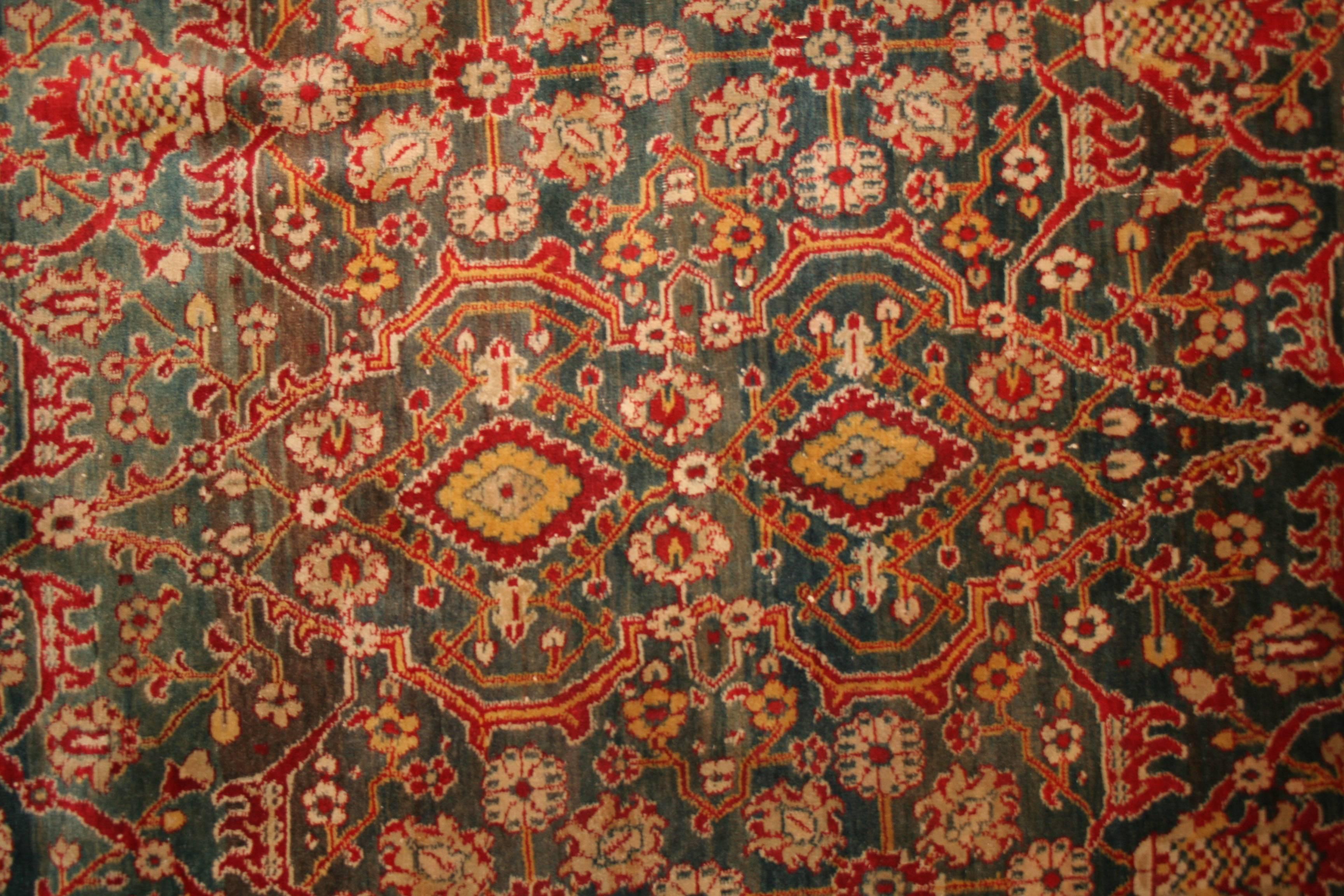 Emerald Green Fine Antique Indian Agra Rug For Sale 8