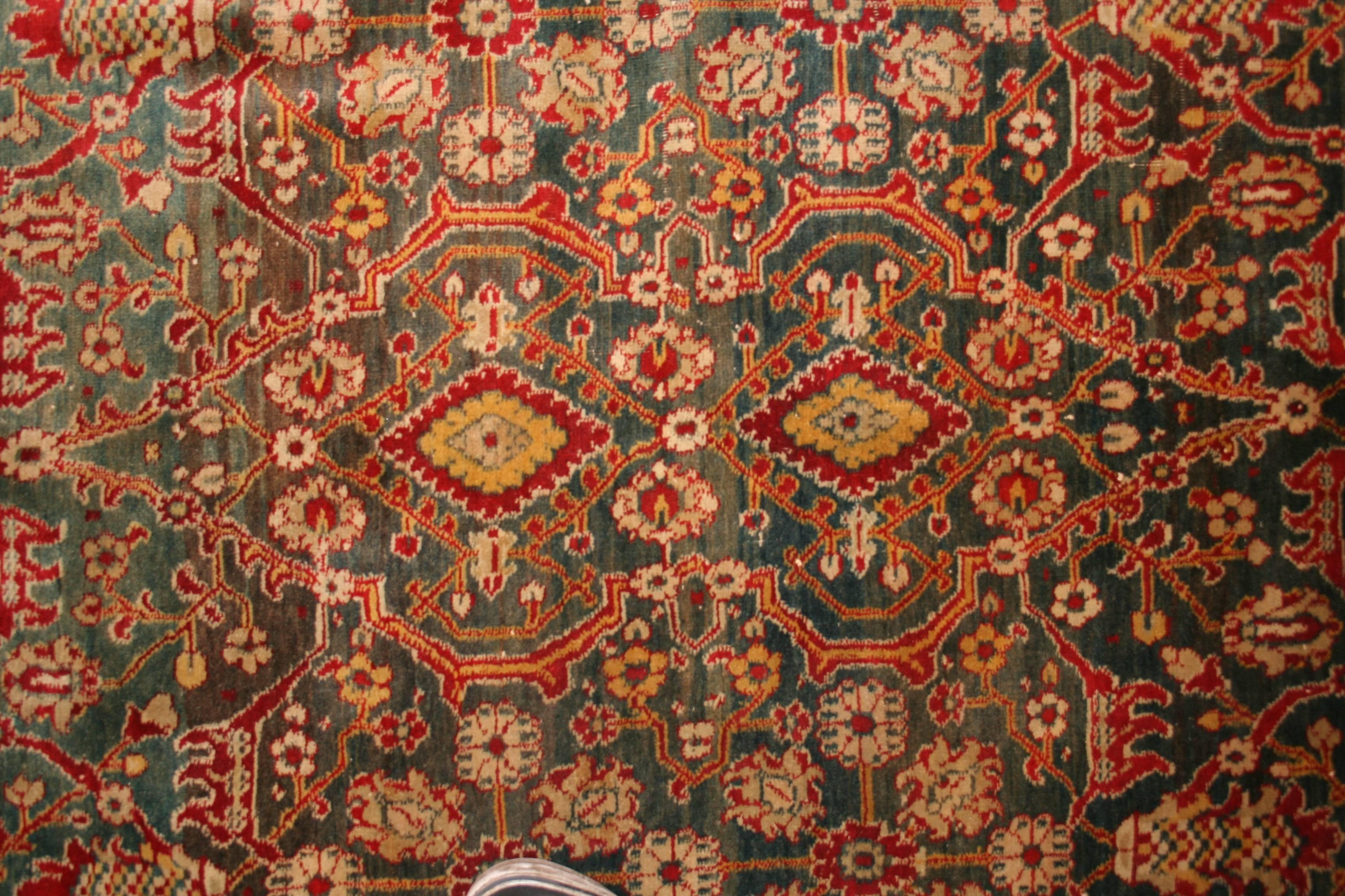 Emerald Green Fine Antique Indian Agra Rug For Sale 9
