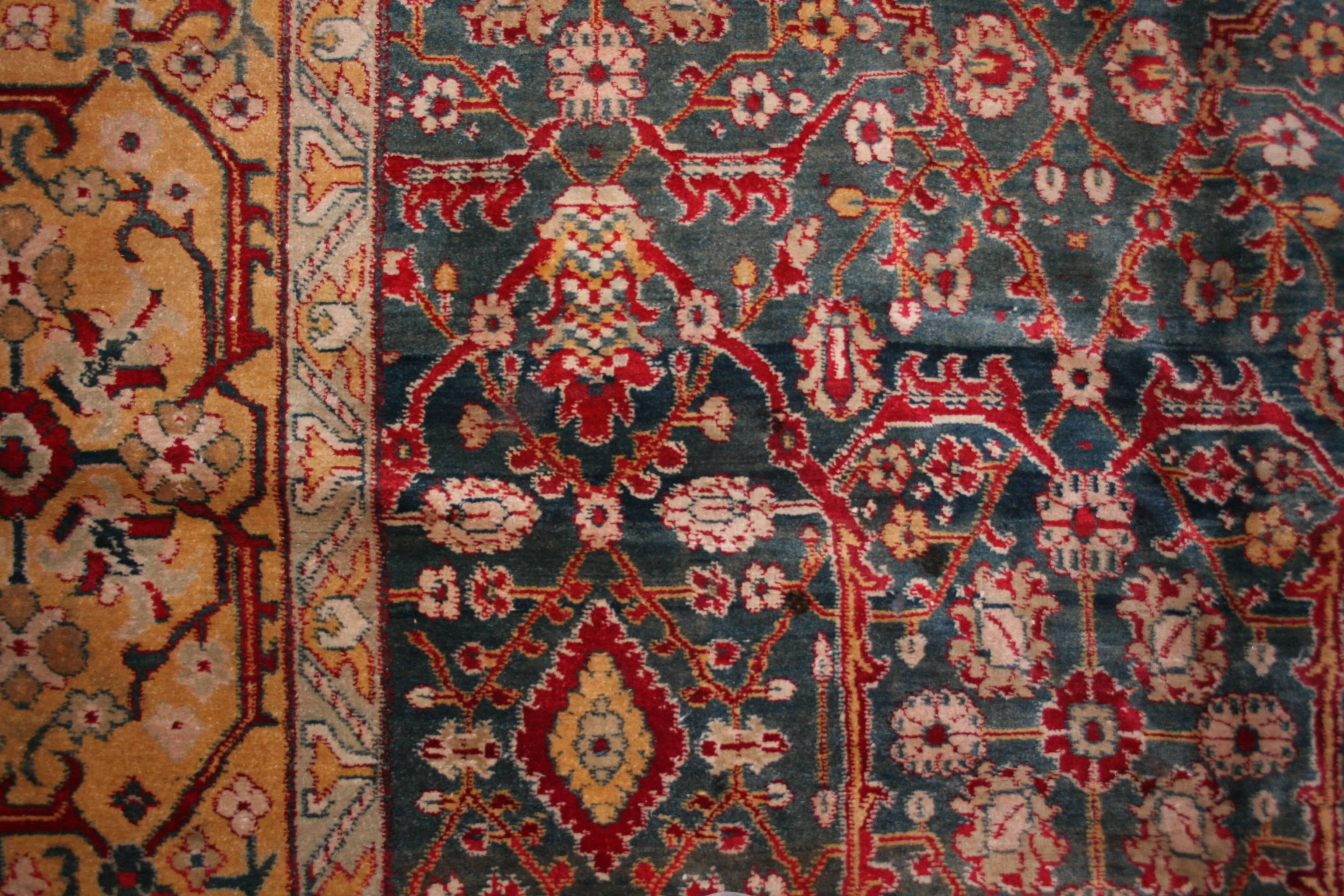 Emerald Green Fine Antique Indian Agra Rug For Sale 3