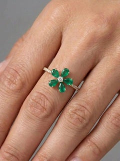 Emerald Green Flower 14K (18K Custom) Diamond Ring