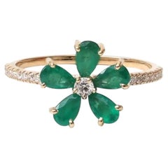 Emerald Green Flower 14K (18K Custom) Diamond Ring
