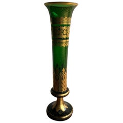 Emerald Green & Heavy Gilt Moser Tulip Crystal Centrepiece Vase 19th Century