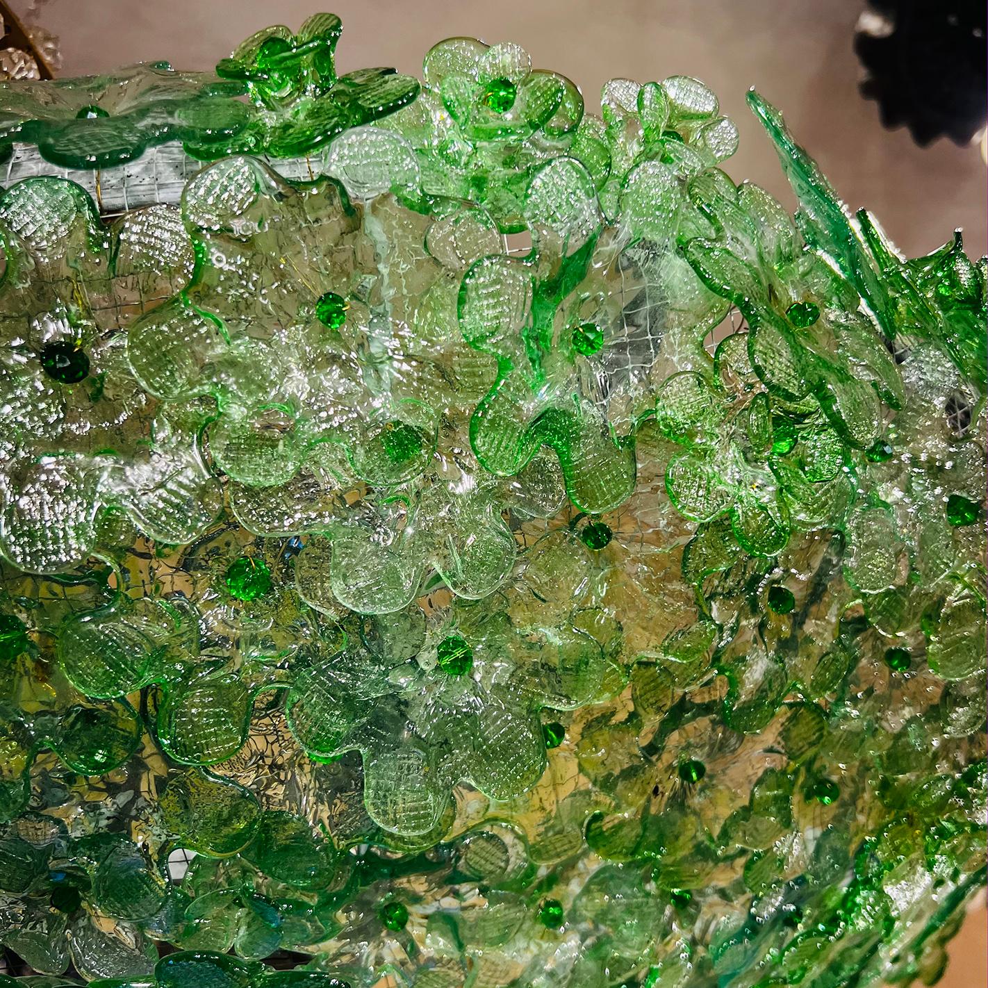 Italian Emerald Green Glass Flower Light Fixture  For Sale