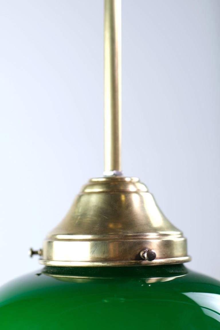 Emerald Green Glass Pendant Light Brass Pole Fitter Rewired For Sale 2