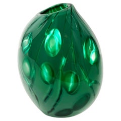 Emerald Green Glass Pod vessel, unique, handmade by Michèle Oberdieck