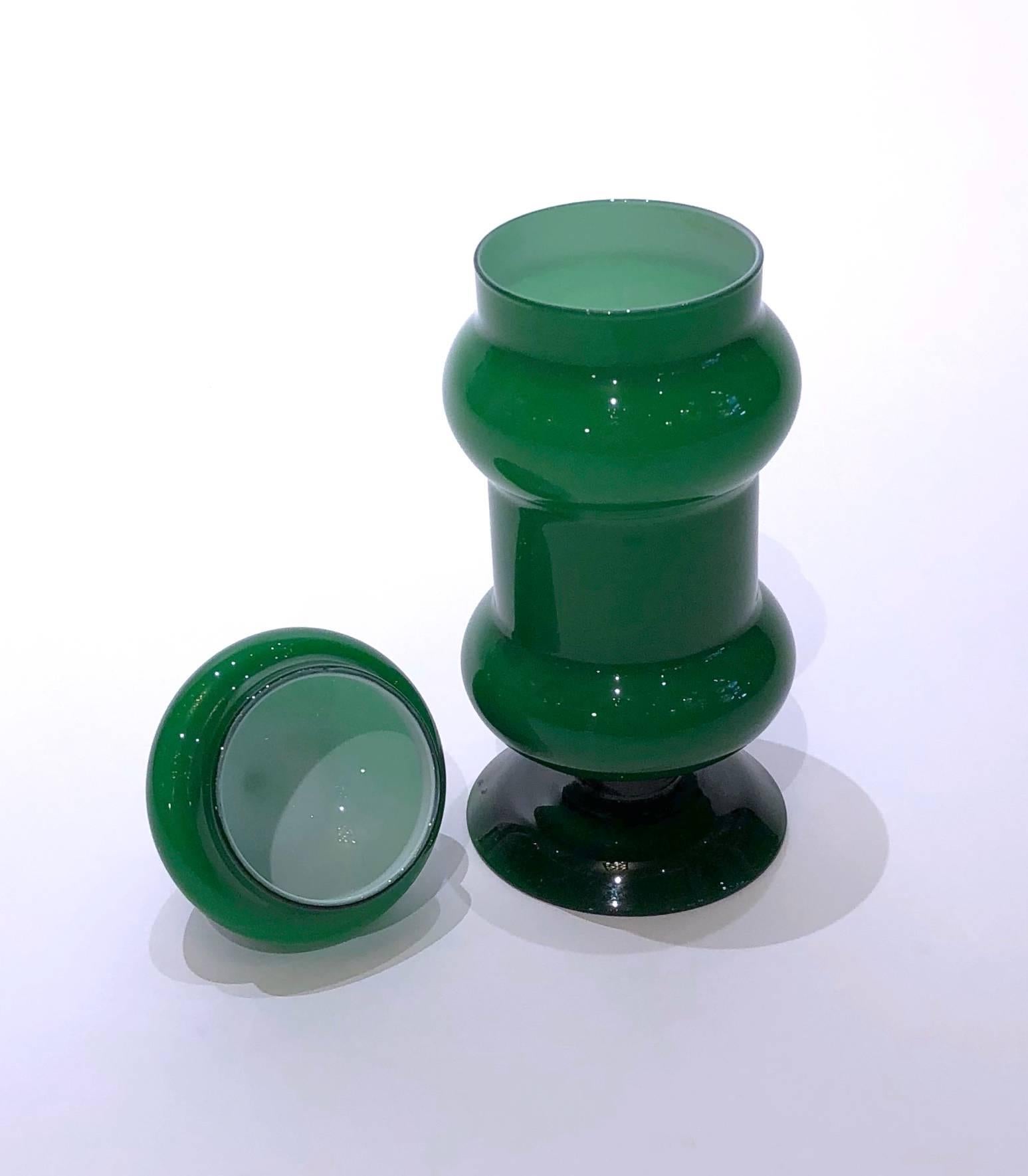 American Emerald Green Glass Vase with Lid