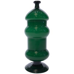 Vintage Emerald Green Glass Vase with Lid