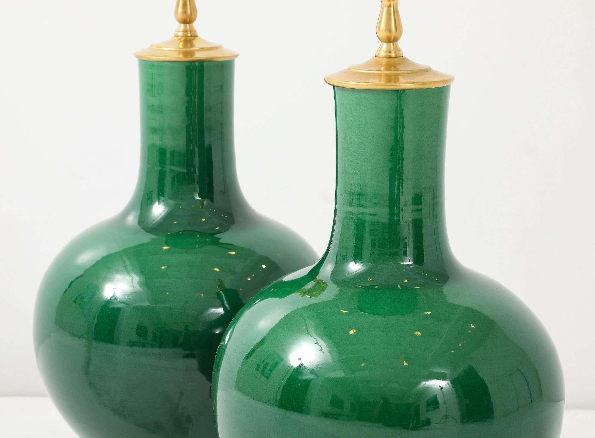 20th Century Emerald-Green Glazed Gourd Lamps For Sale