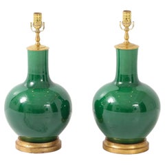 Emerald-Green Glazed Gourd Lamps