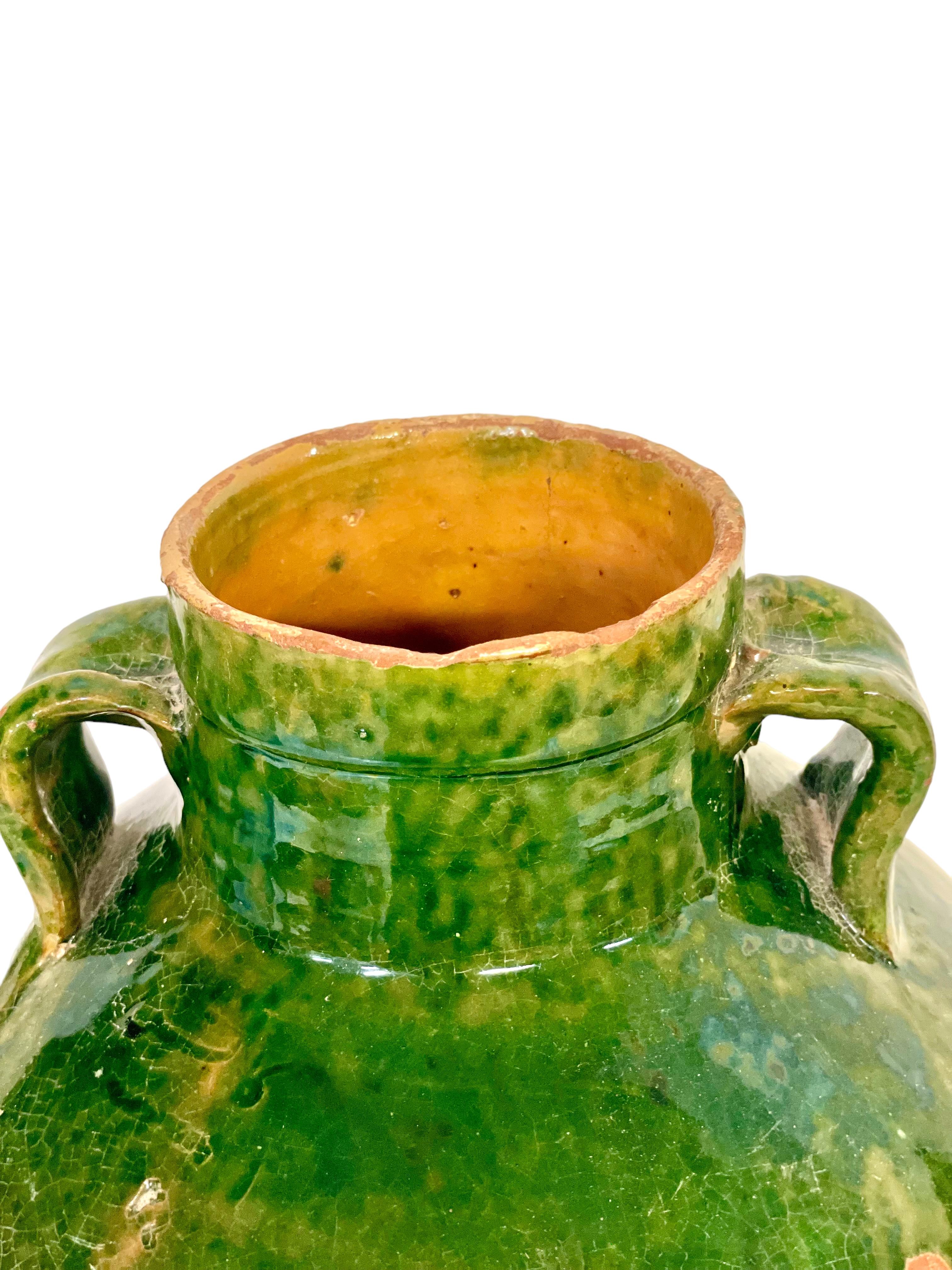 Glazed 19th C. Terracotta Olive Oil Jar with Two Handles For Sale