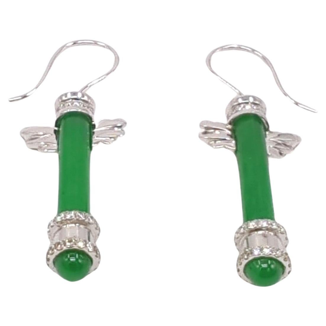 18K WG Emerald Green Jadeite Diamond Earrings A-Grade GIA Gemologist Appraisal In Excellent Condition For Sale In Richmond, CA