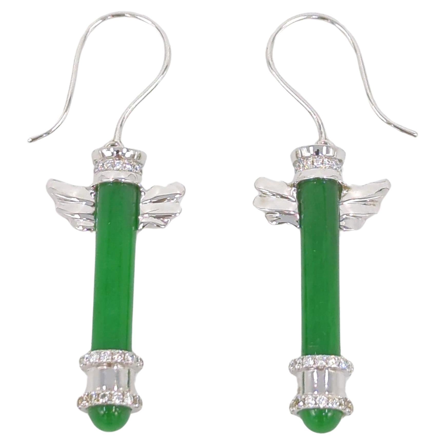18K WG Emerald Green Jadeite Diamond Earrings A-Grade GIA Gemologist Appraisal For Sale