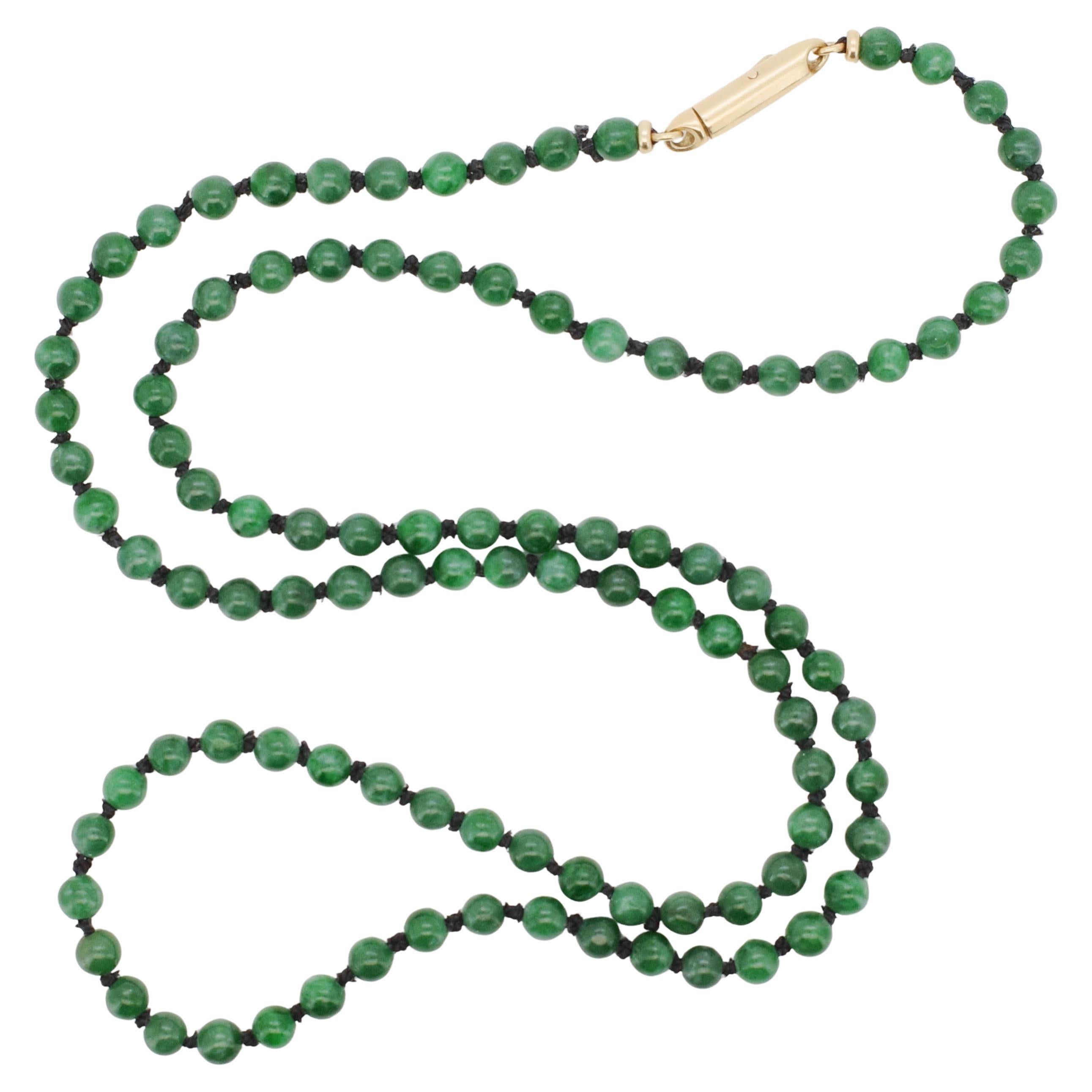 Collana di giada verde smeraldo, non trattata, 19", perline da 3,7 mm