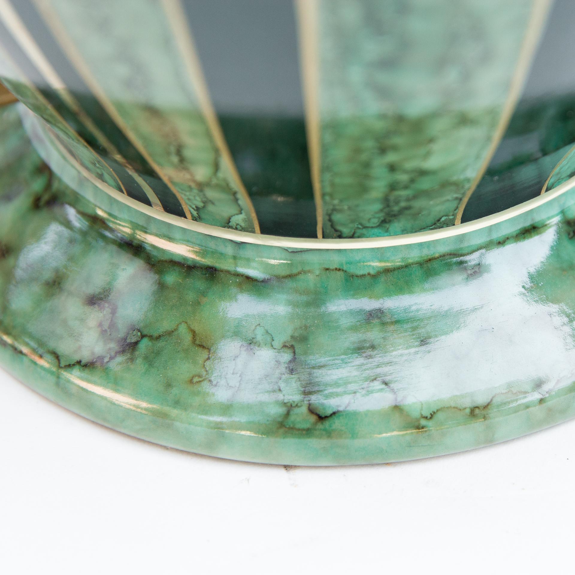 Emerald Green Large Ceramic Table Lamp, Signed L. Drimmer In Good Condition In Krakow, małopolskie