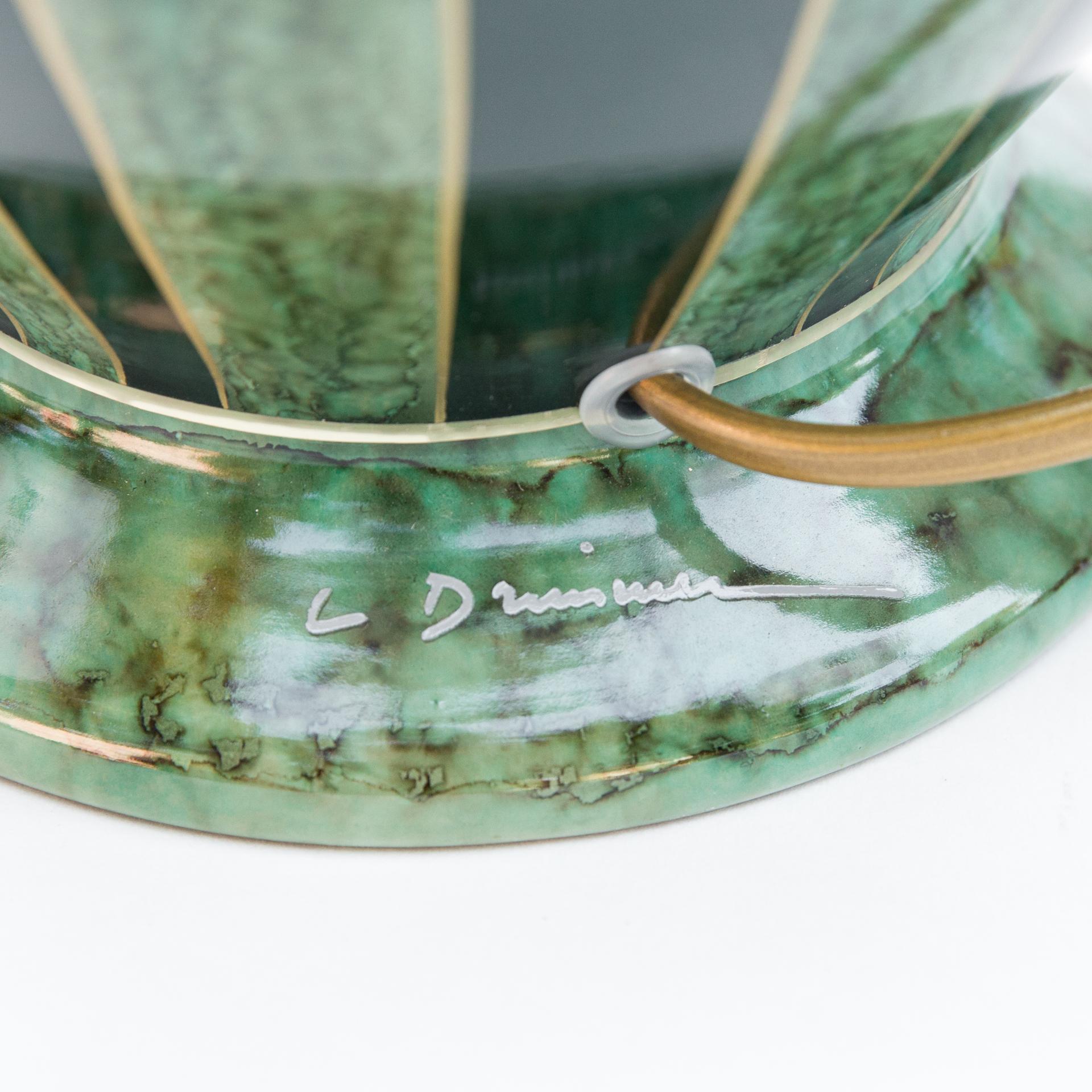 Late 20th Century Emerald Green Large Ceramic Table Lamp, Signed L. Drimmer