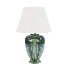Emerald Green Large Ceramic Table Lamp, Signed L. Drimmer