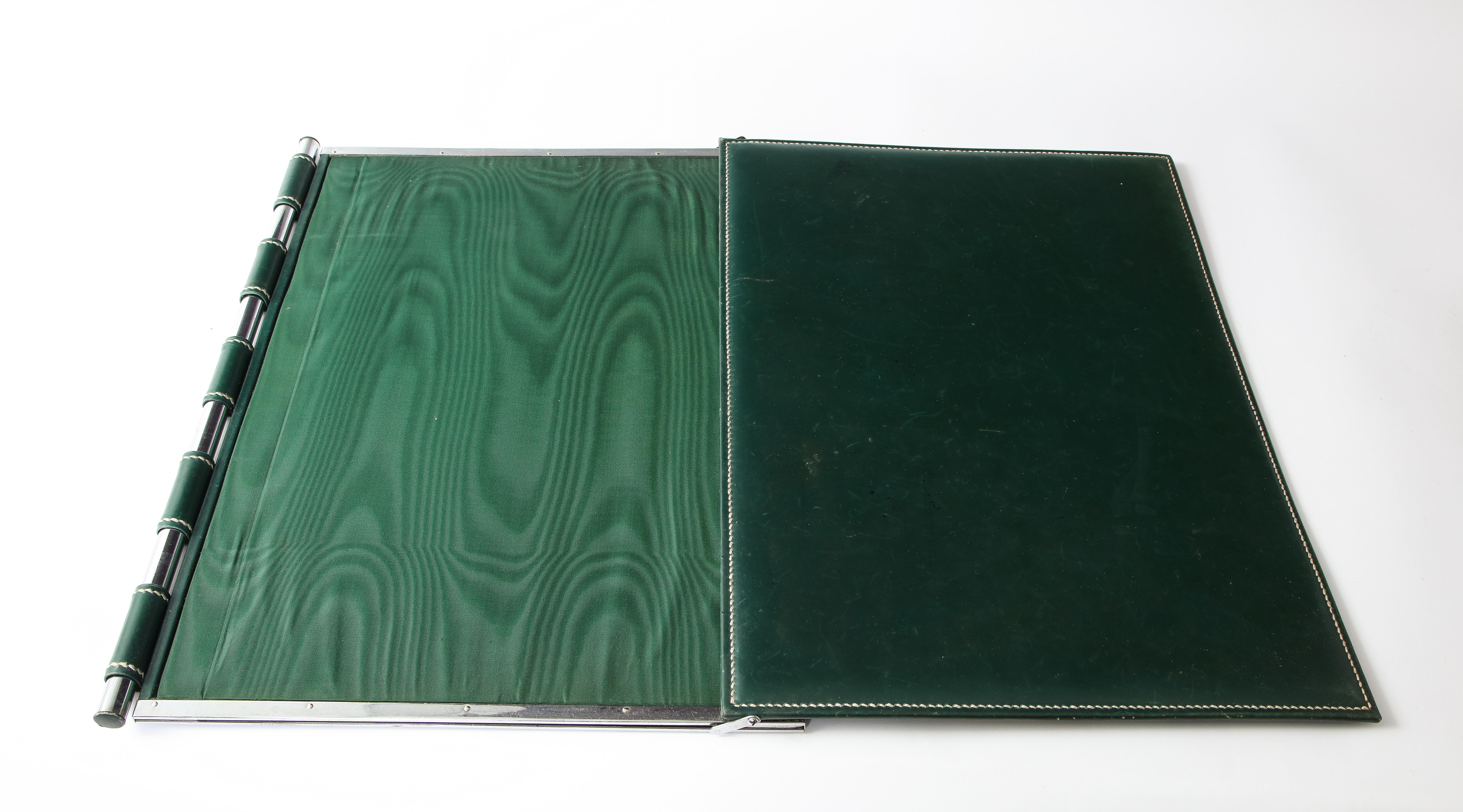 Emerald Green Leather Desk Set by Jacques Adnet, France, 1950s In Good Condition In New York, NY