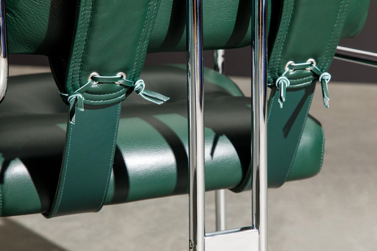 Emerald Green Leather Tucroma Chairs by Guido Faleschini for Mariani, Set of 8  For Sale 9