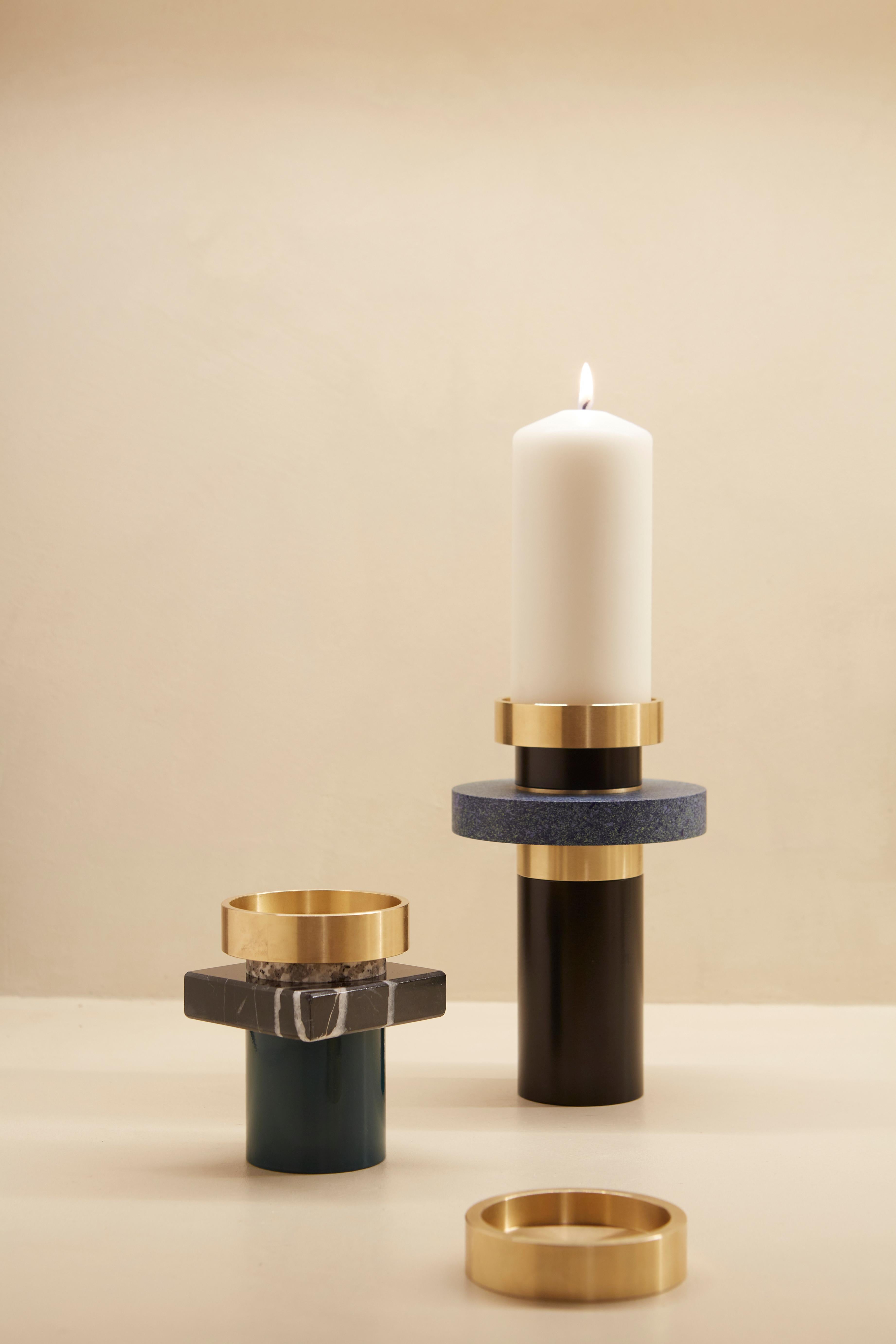 21th C Emerald Green Louis Marble and Granite Candle Holder by Marine