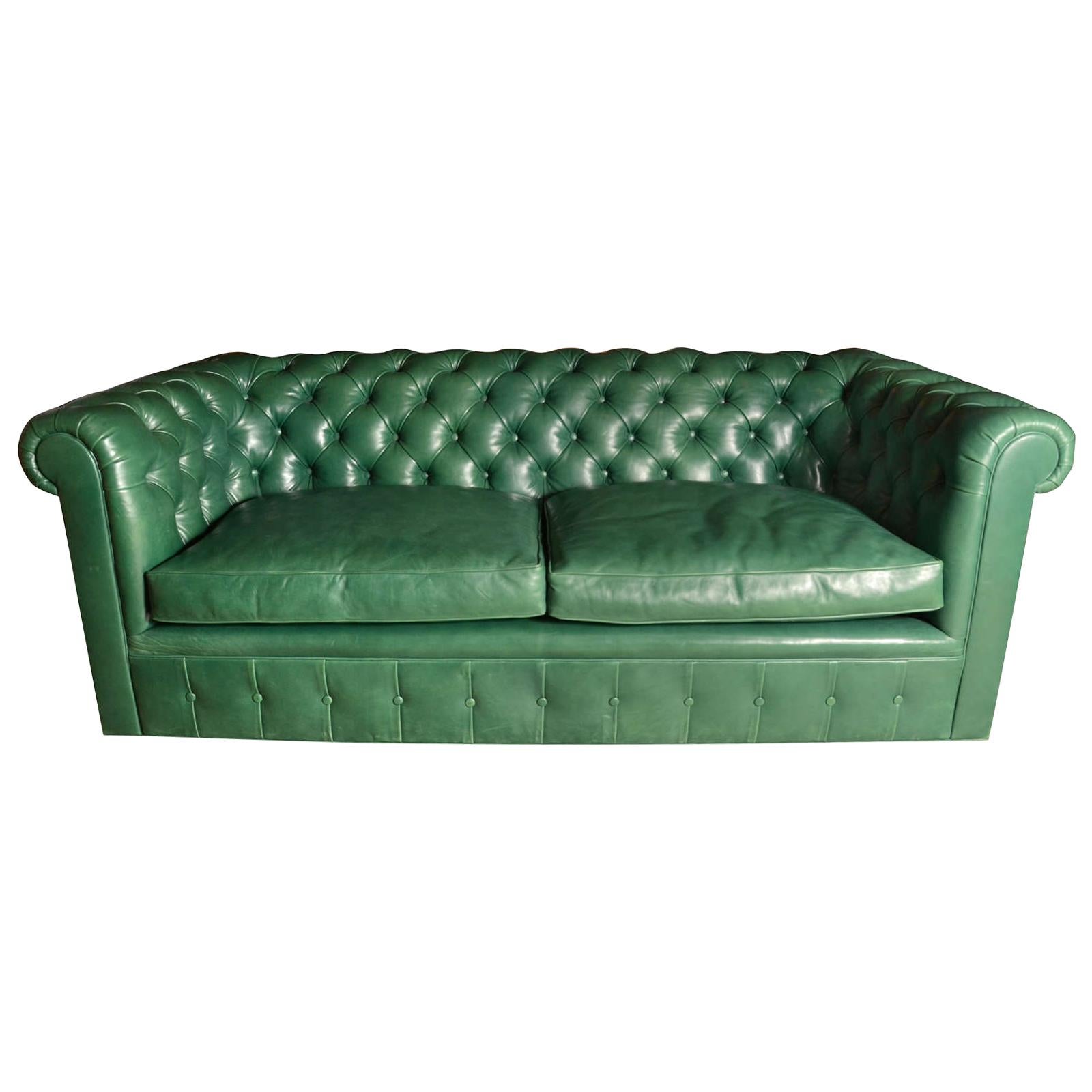 Emerald Green Midcentury Chesterfield Sofa from England