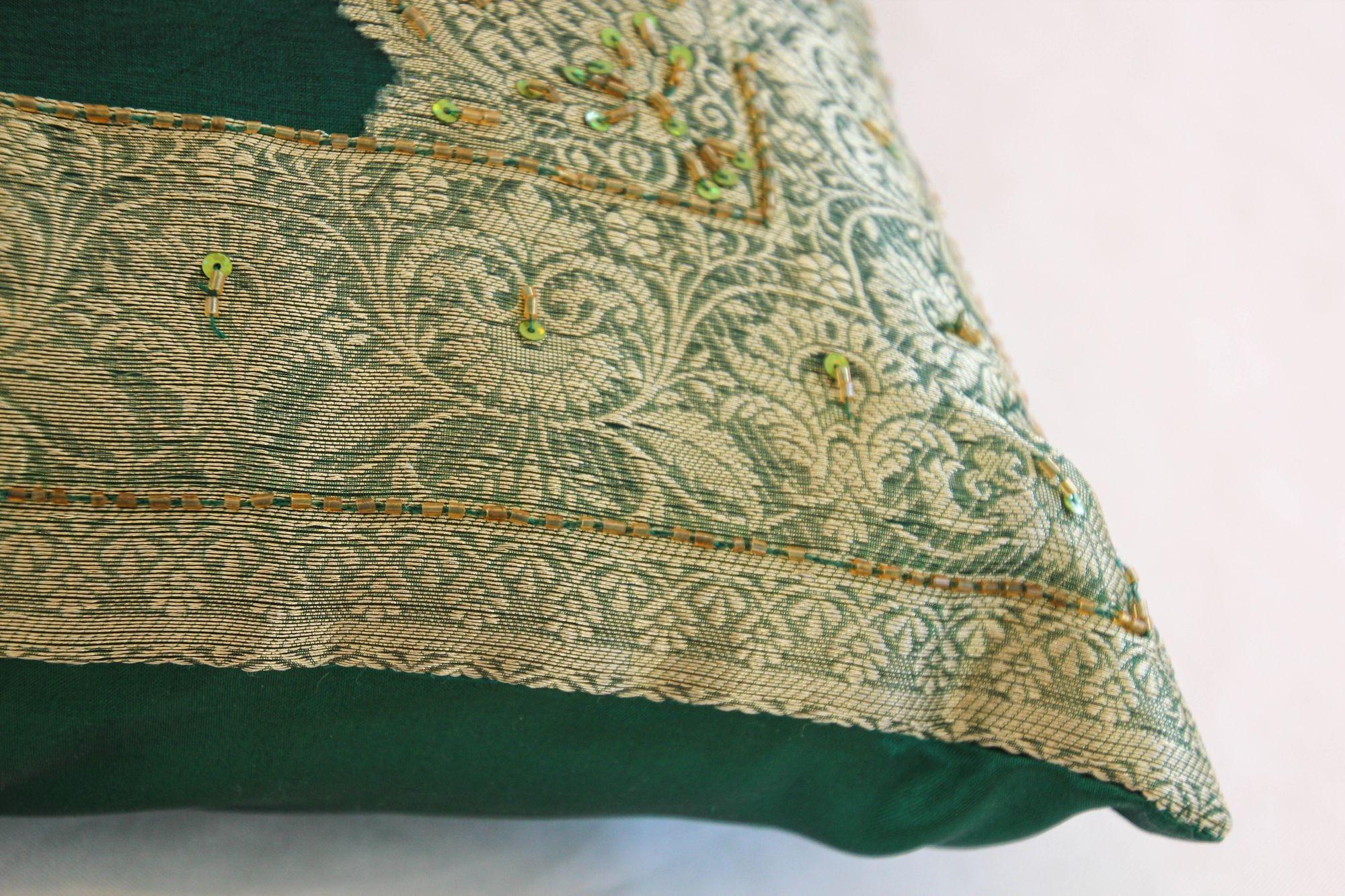 Emerald Green Moorish Throw Pillows Embellished with Sequins and Beads a Pair For Sale 3