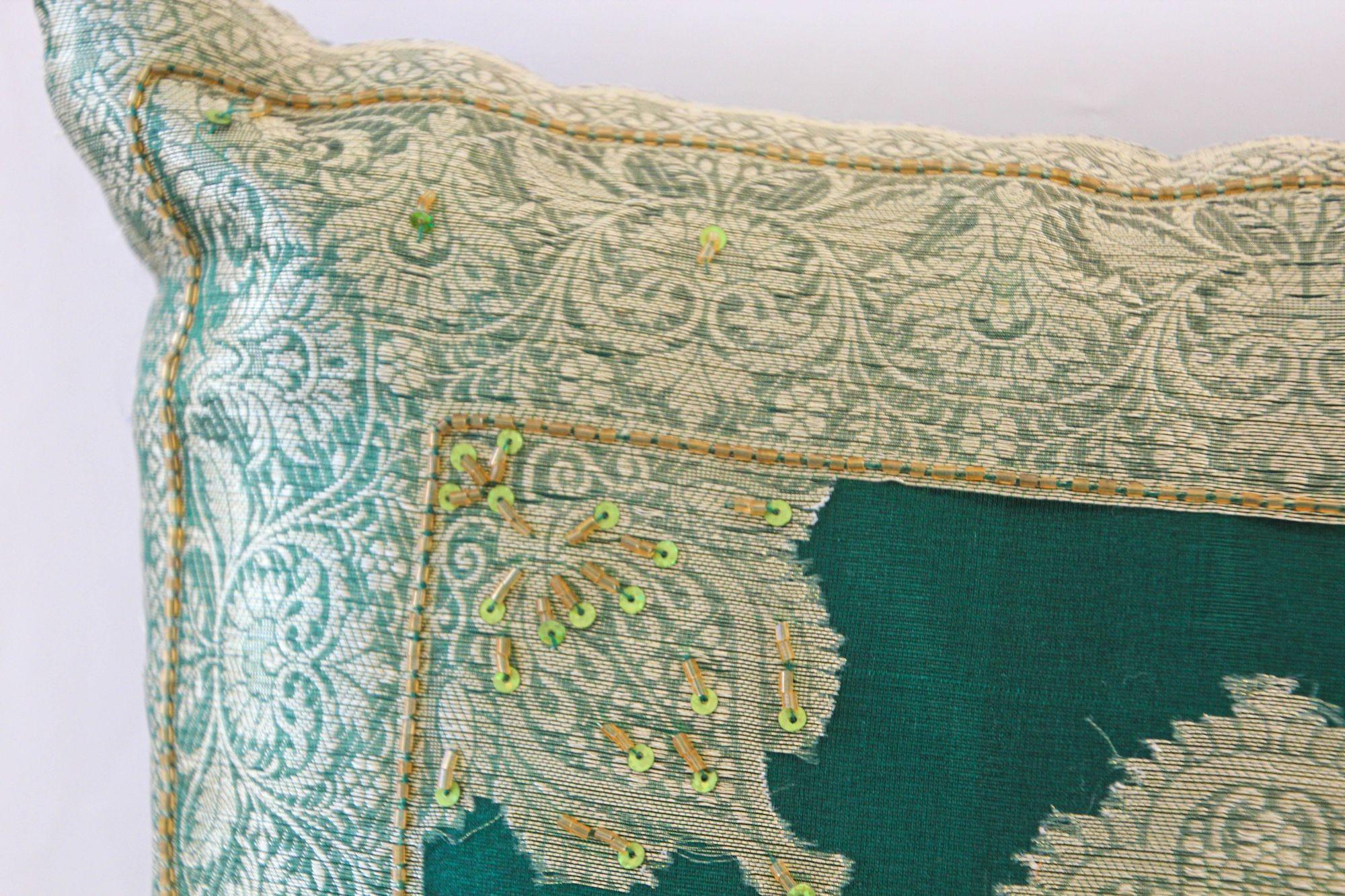 Emerald Green Moorish Throw Pillows Embellished with Sequins and Beads a Pair For Sale 10