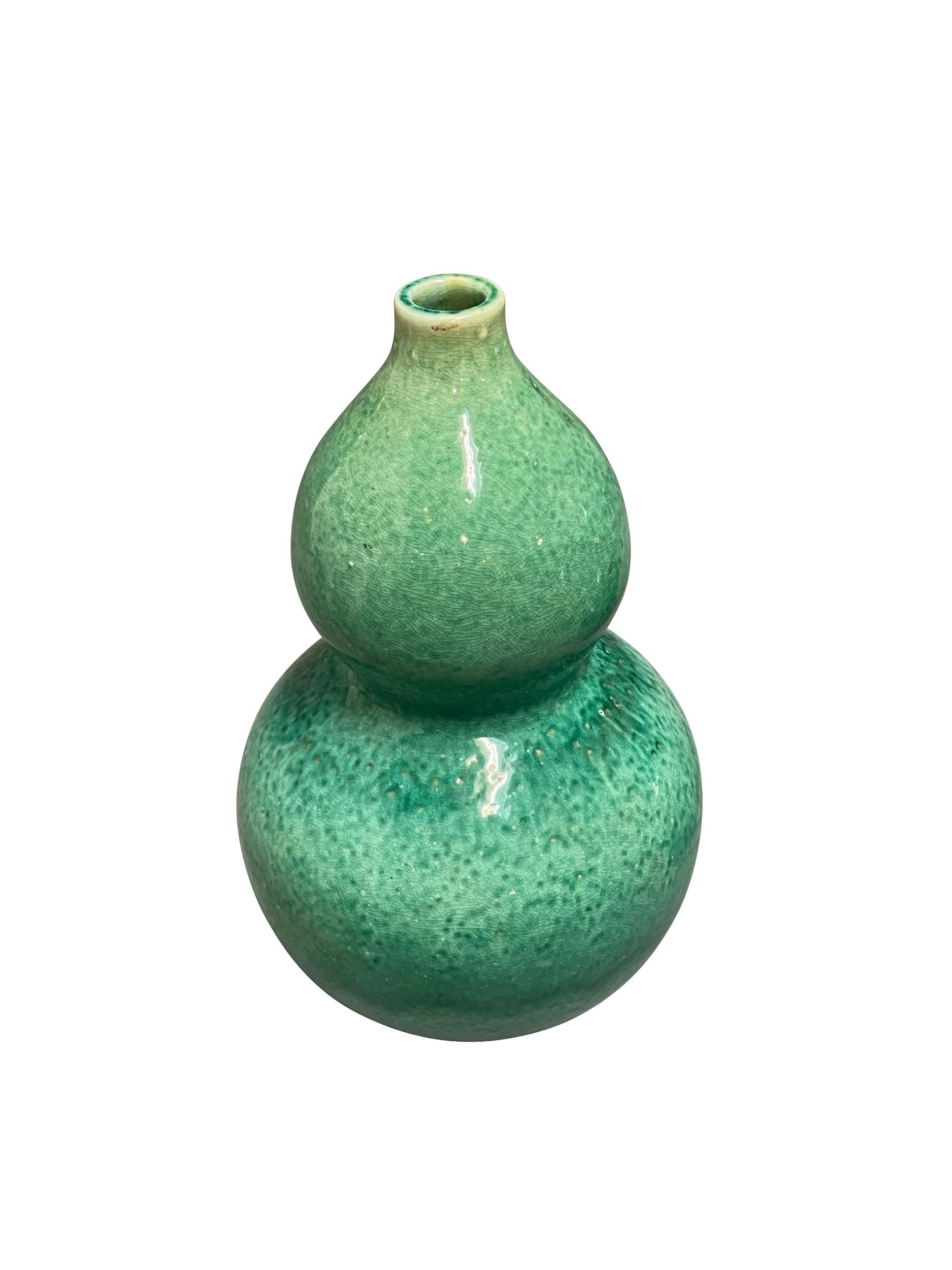 Chinese Emerald Green Mottled Glaze Gourd Shape Vase, China, Contemporary For Sale