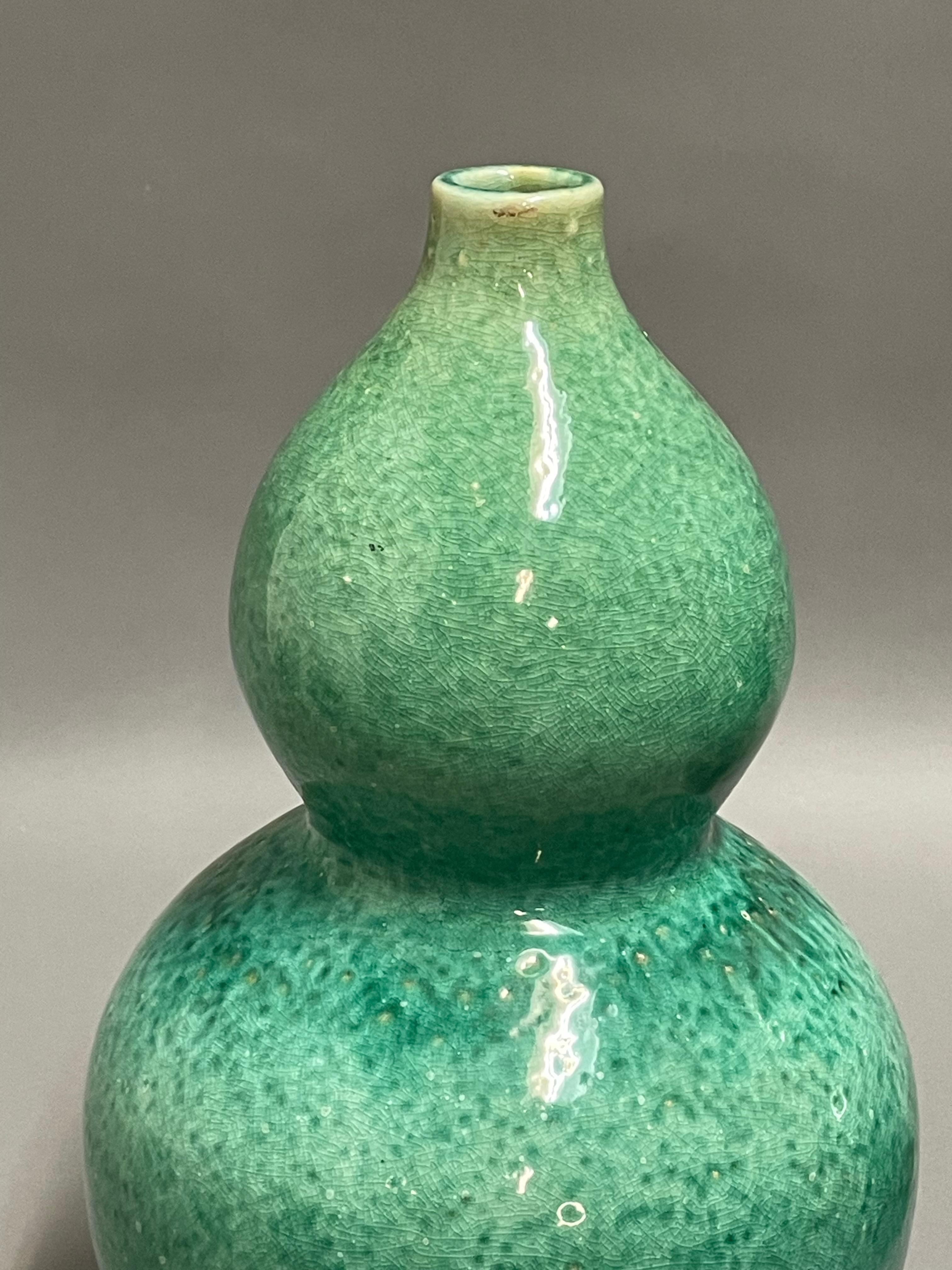 Ceramic Emerald Green Mottled Glaze Gourd Shape Vase, China, Contemporary For Sale