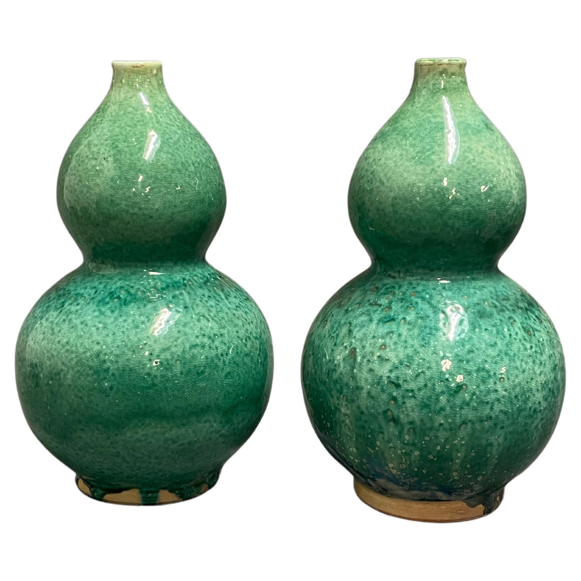 Emerald Green Mottled Glaze Gourd Shape Vase, China, Contemporary For Sale