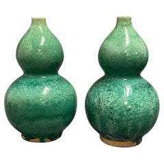 Smaragdgrün gesprenkelte Glasur Kürbisform Vase, China, Contemporary