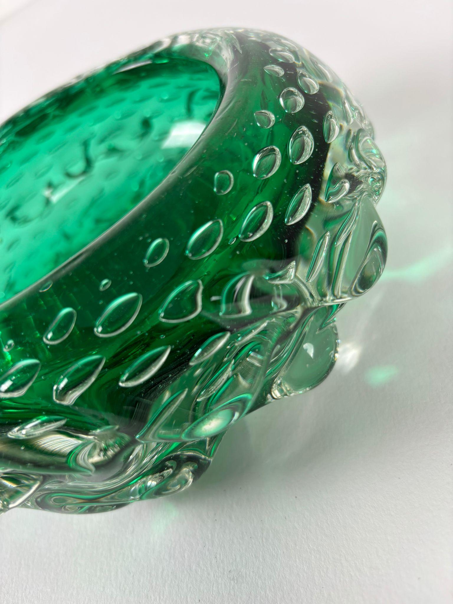 Mid-Century moderno Emerald Green Murano Glass Bowl/Ashtray, 1970s, Italy in vendita