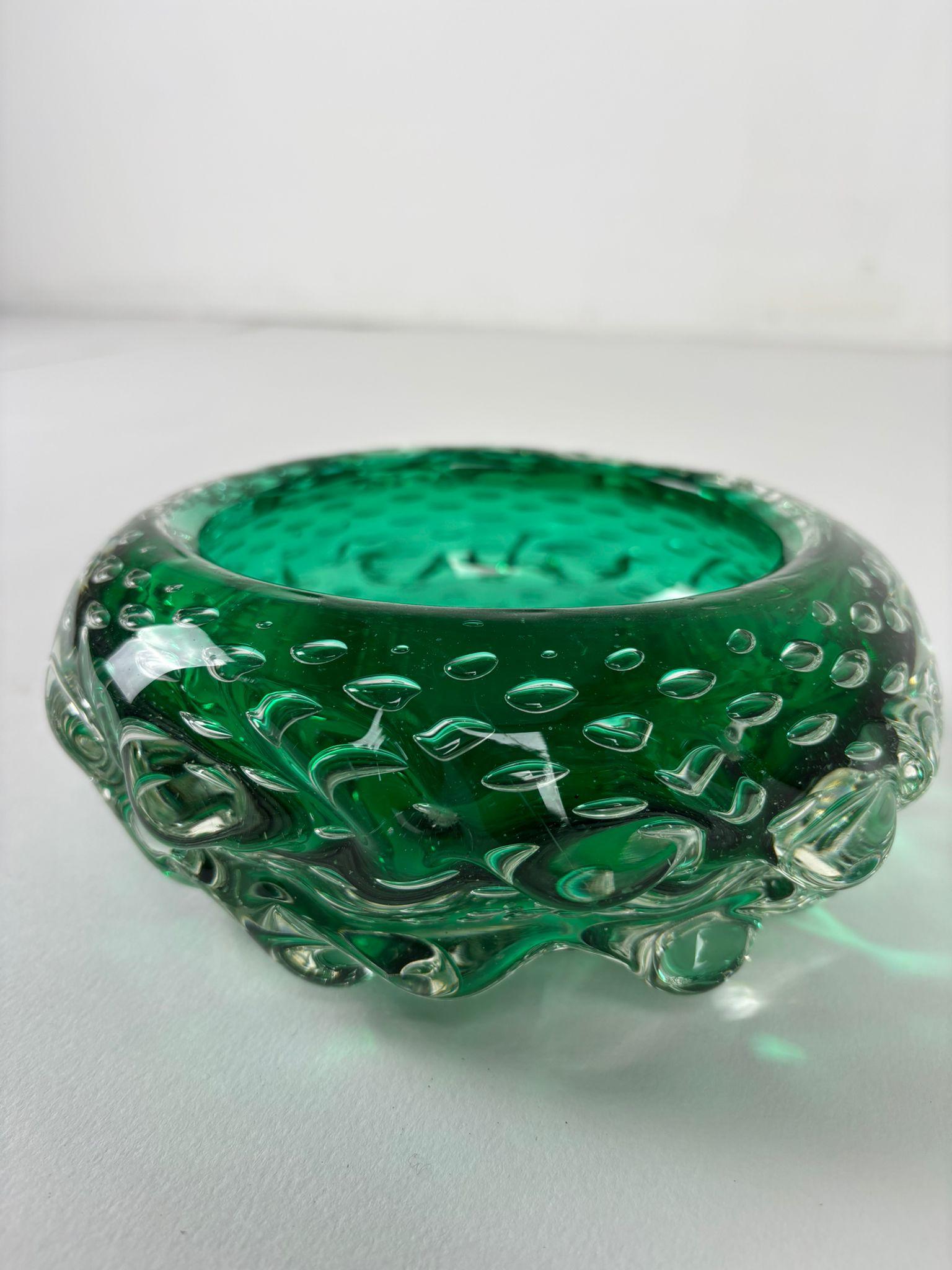 Italiano Emerald Green Murano Glass Bowl/Ashtray, 1970s, Italy in vendita