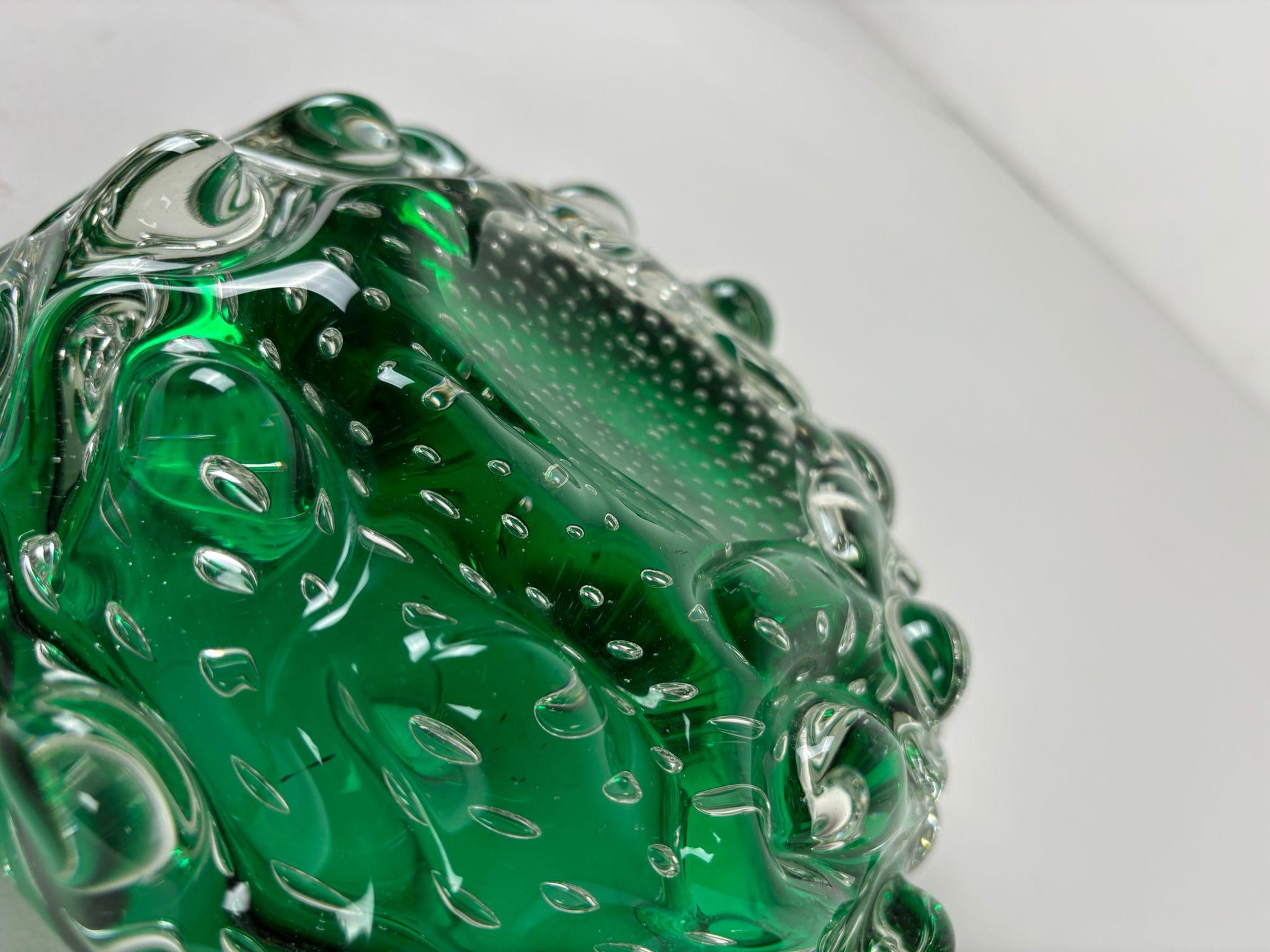 Emerald Green Murano Glass Bowl/Ashtray, 1970s, Italy In condizioni buone in vendita a Milano, IT