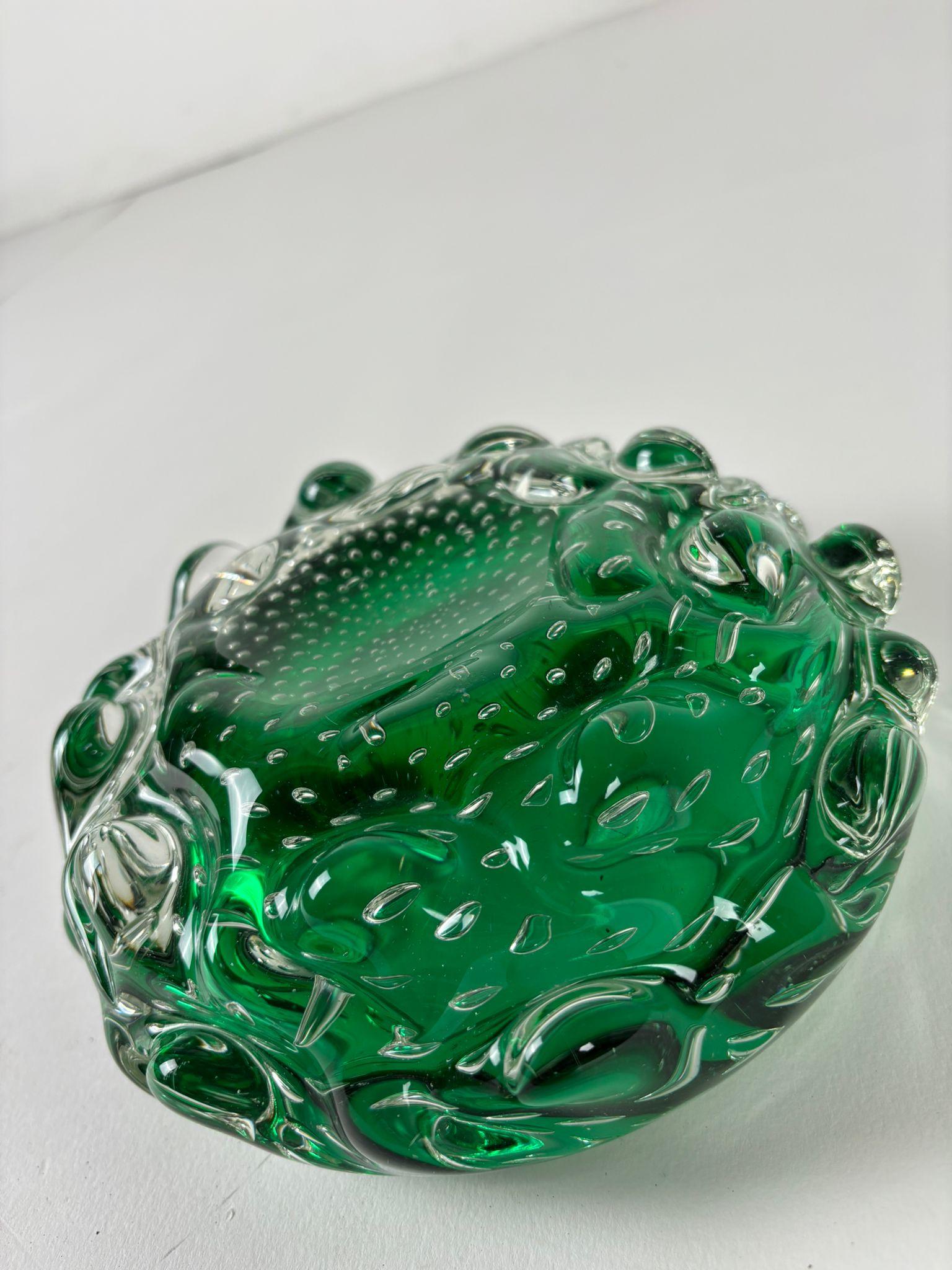 Fine XX secolo Emerald Green Murano Glass Bowl/Ashtray, 1970s, Italy in vendita