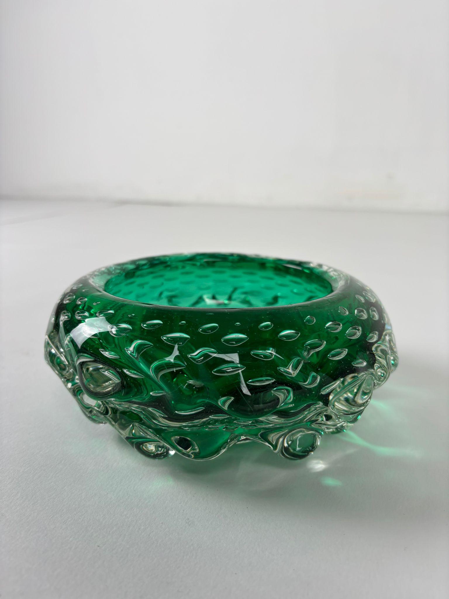 Vetro di Murano Emerald Green Murano Glass Bowl/Ashtray, 1970s, Italy in vendita