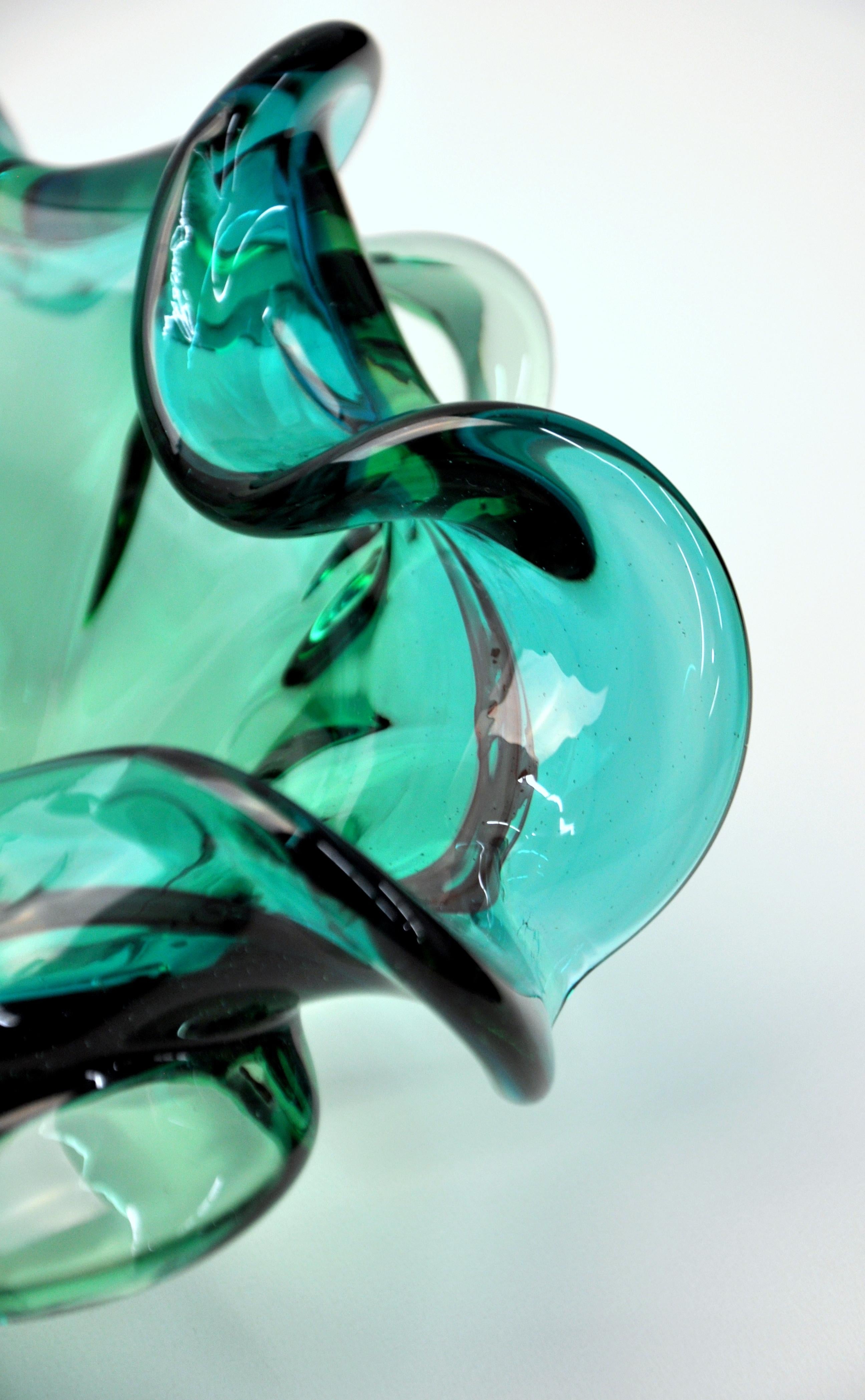 Mid-Century Modern Emerald Green Murano Glass Bowl