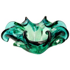Vintage Emerald Green Murano Glass Bowl