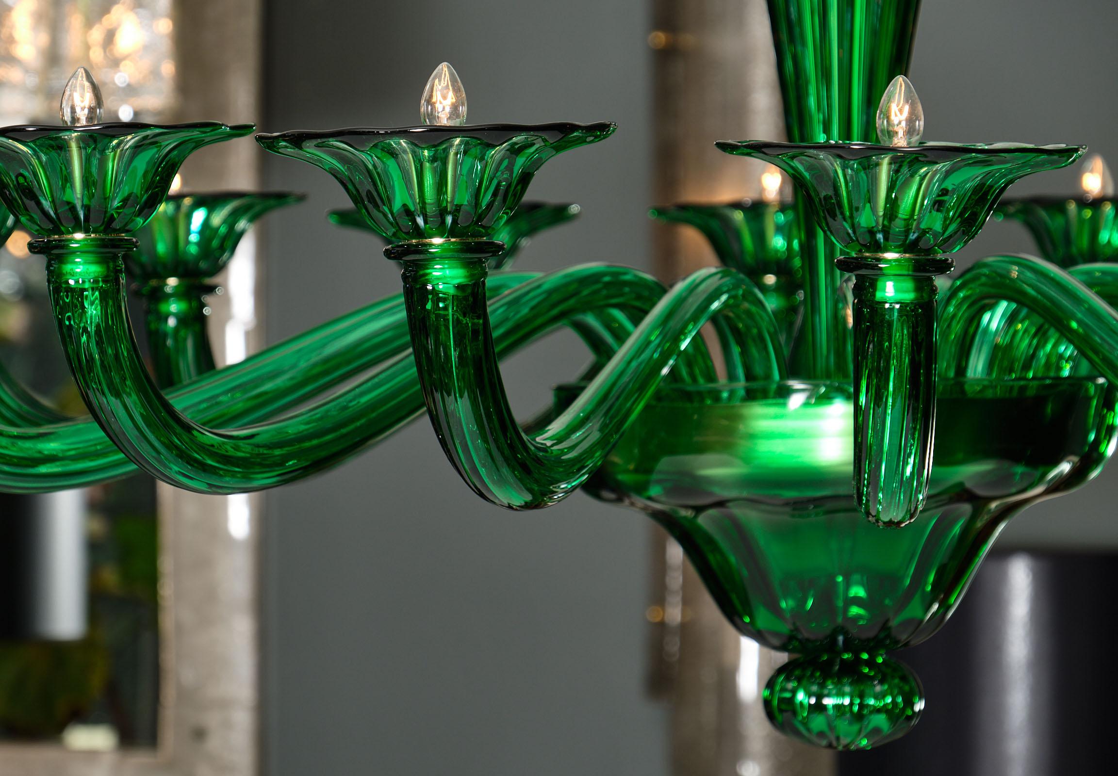 Italian Emerald Green Murano Glass Chandelier